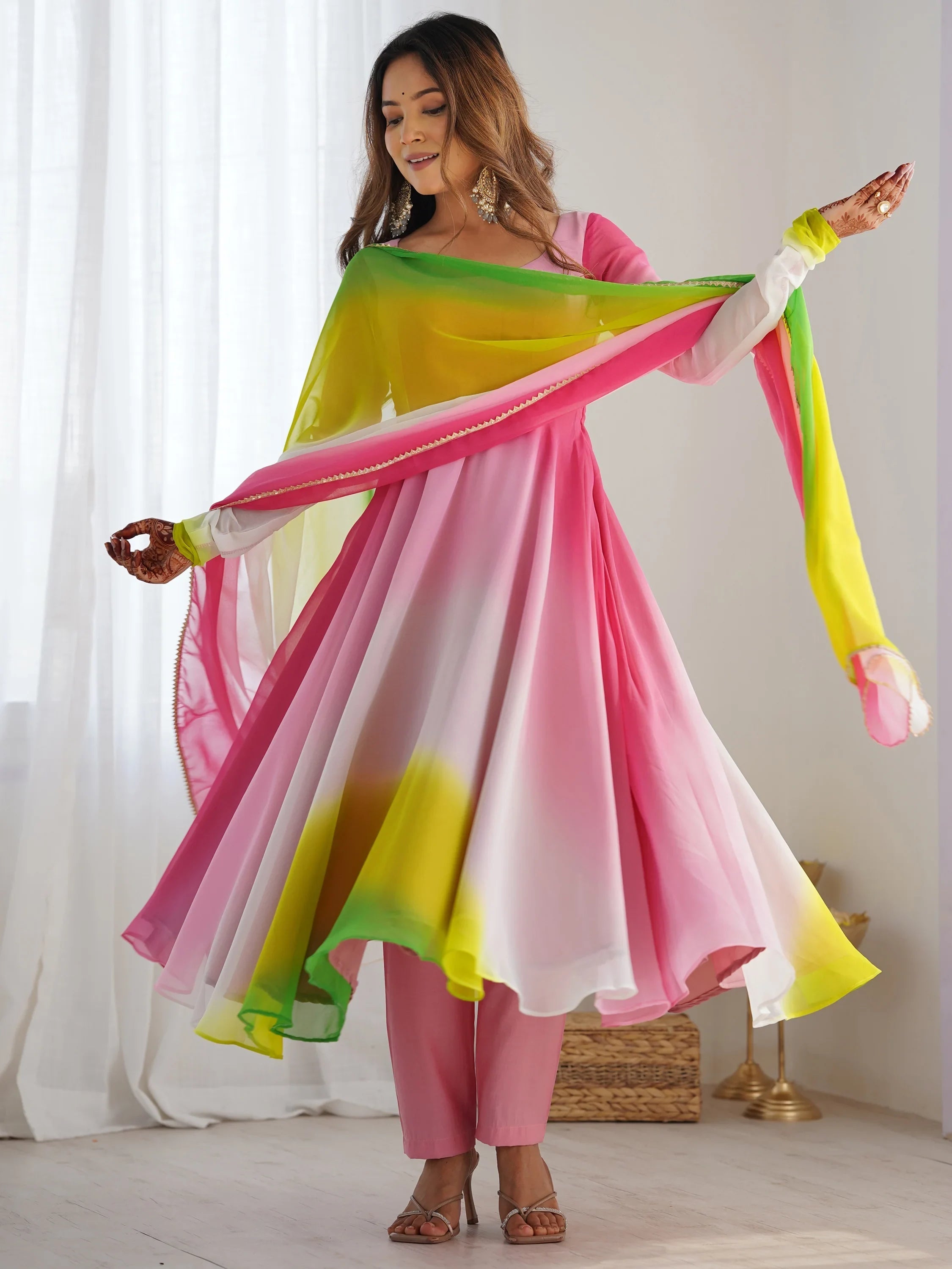 Lovable Shaded Georgette Casual Wear Anarkali Suit With Dupatta for Women