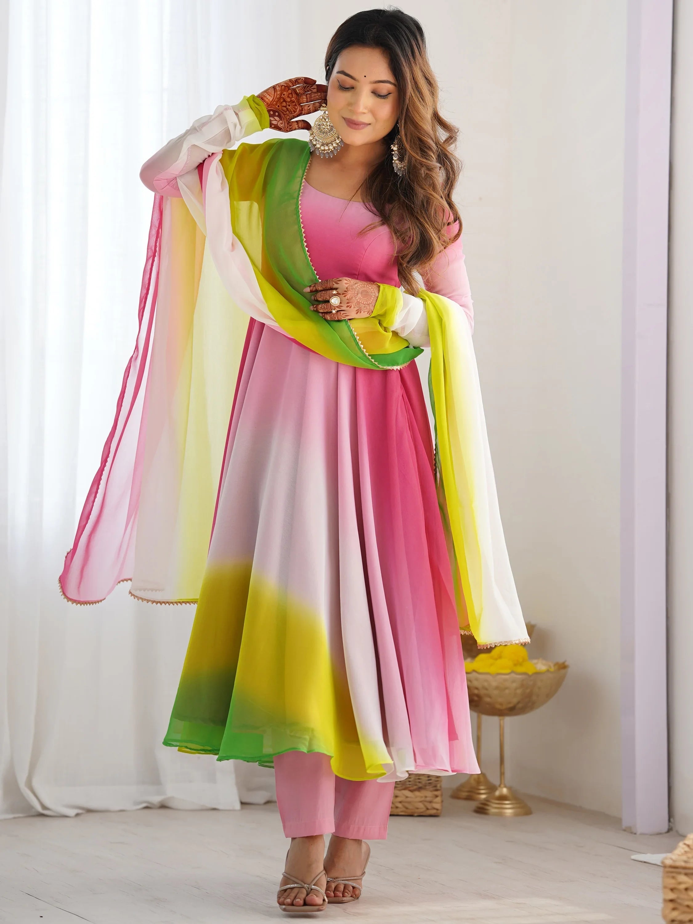 Lovable Shaded Georgette Casual Wear Anarkali Suit With Dupatta for Women