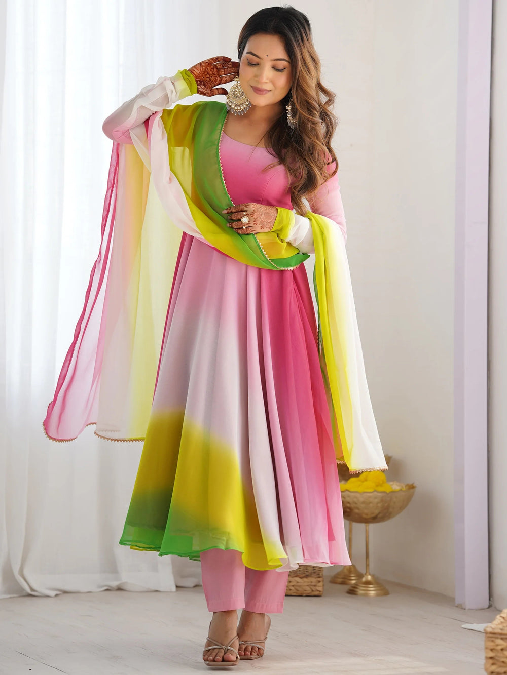 Lovable Shaded Georgette Casual Wear Anarkali Suit With Dupatta for Women