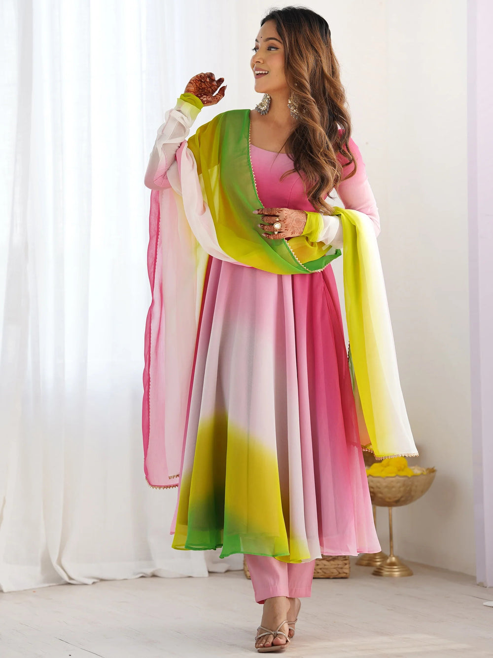 Lovable Shaded Georgette Casual Wear Anarkali Suit With Dupatta for Women