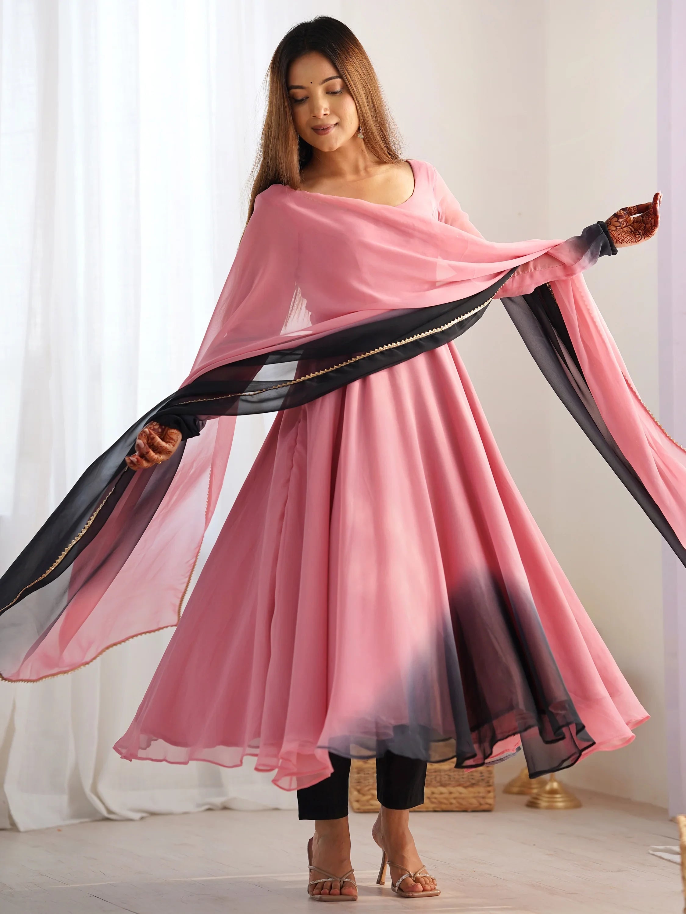 Pink Georgette Event Wear Anarkali Suit With Dupatta for Women