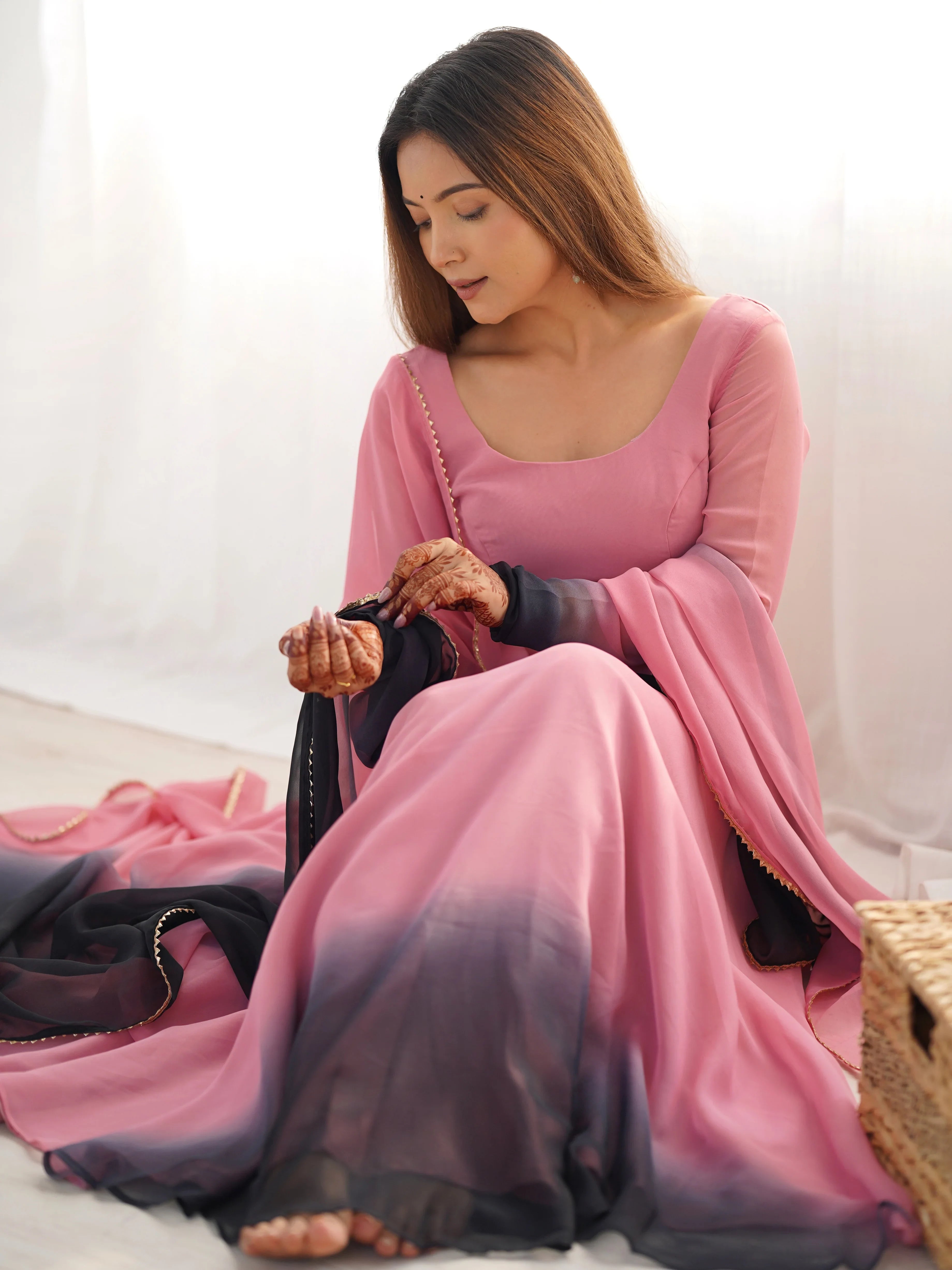 Pink Georgette Event Wear Anarkali Suit With Dupatta for Women