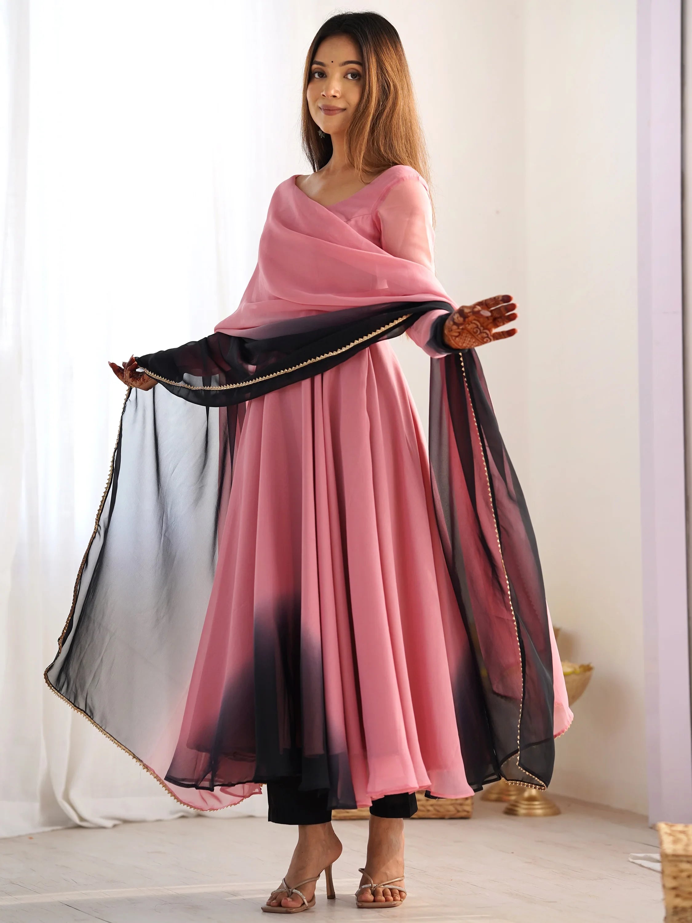 Pink Georgette Event Wear Anarkali Suit With Dupatta for Women