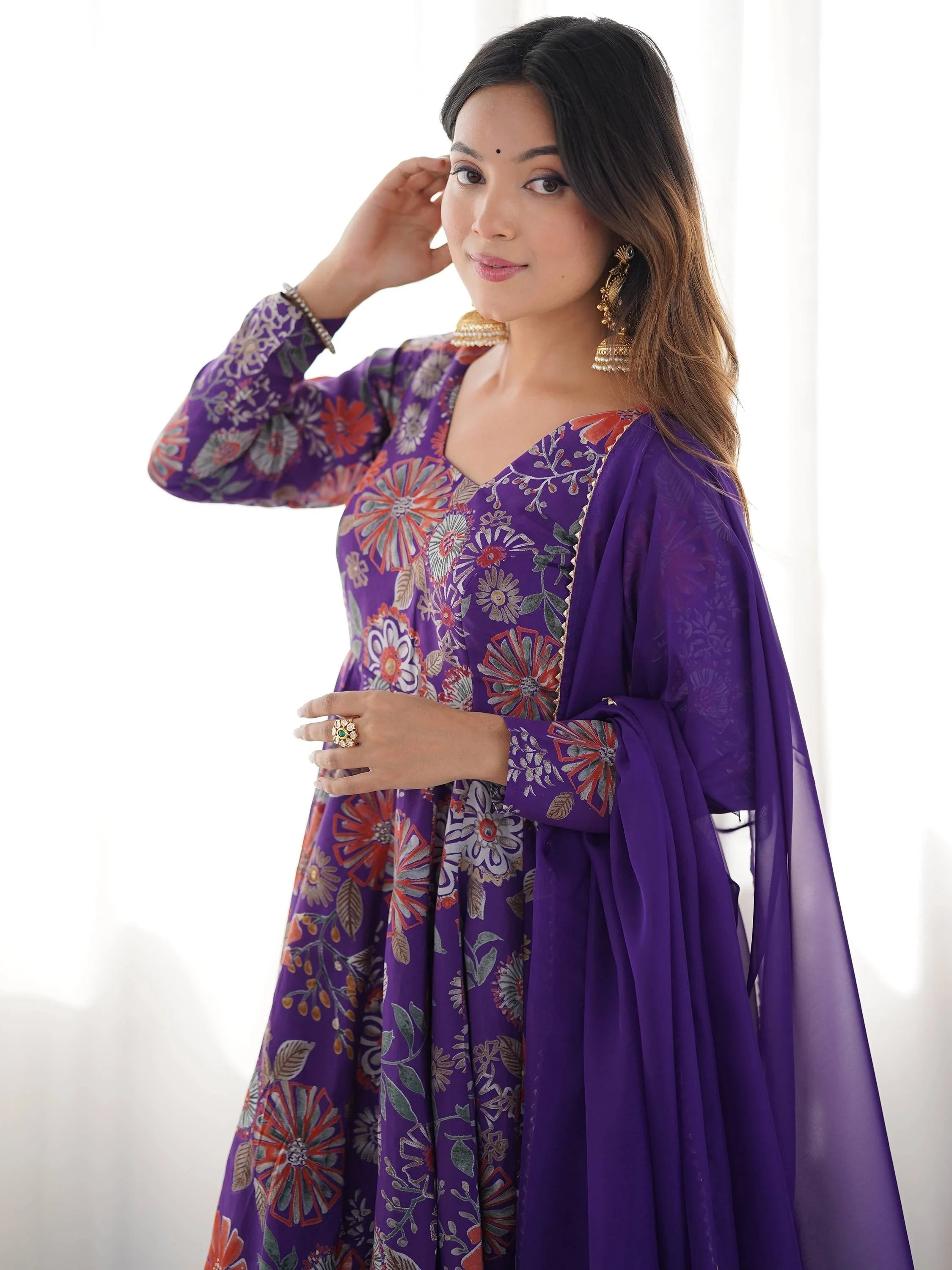 Purple Printed Silk Festive Wear Palazzo Suit With Dupatta for Women