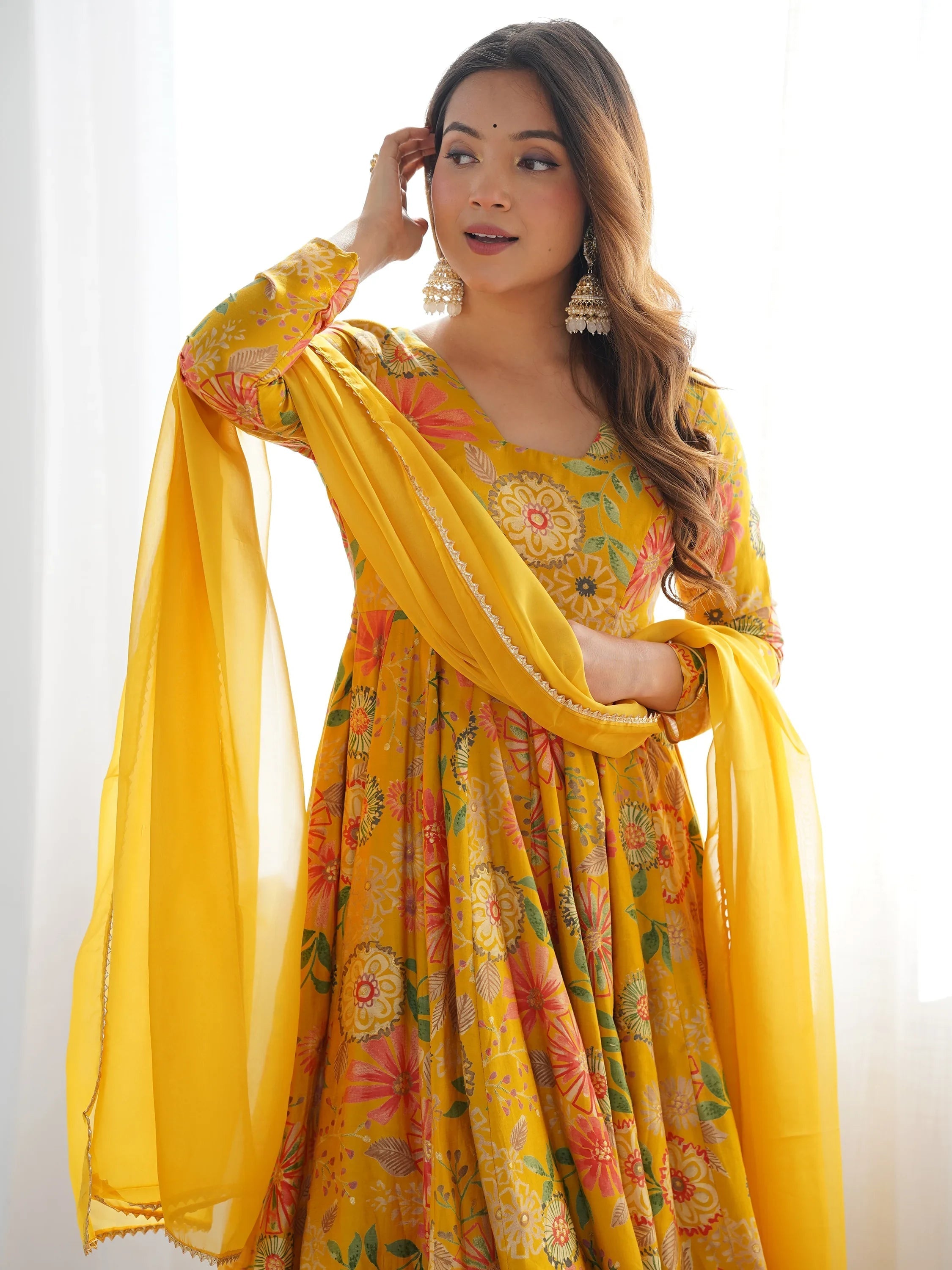Yellow Printed Silk Festive Wear Palazzo Suit With Dupatta for Women