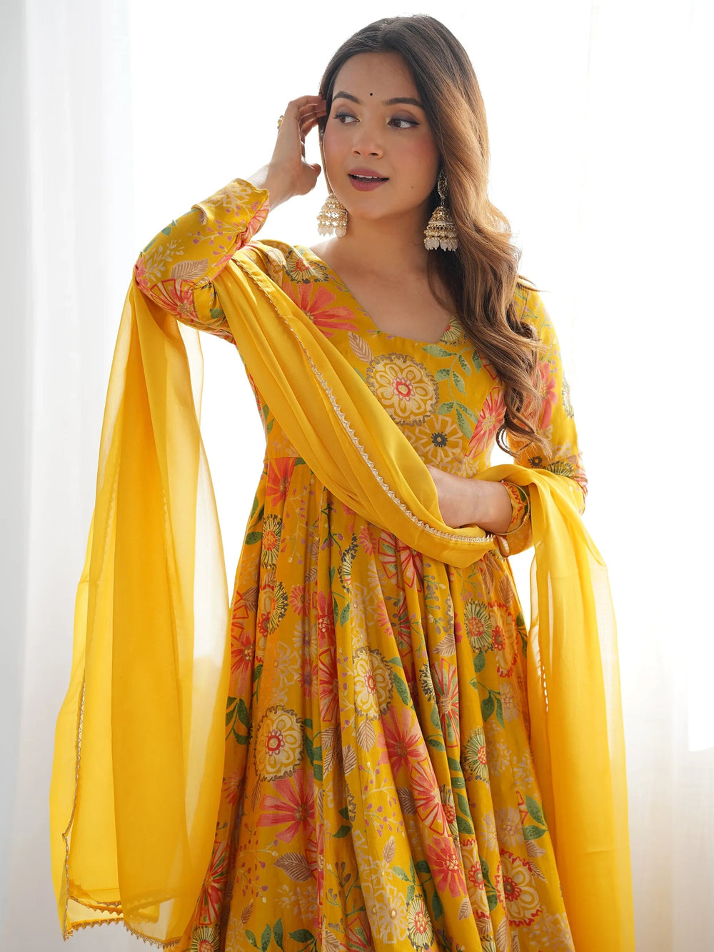 Yellow Printed Silk Festive Wear Palazzo Suit With Dupatta for Women