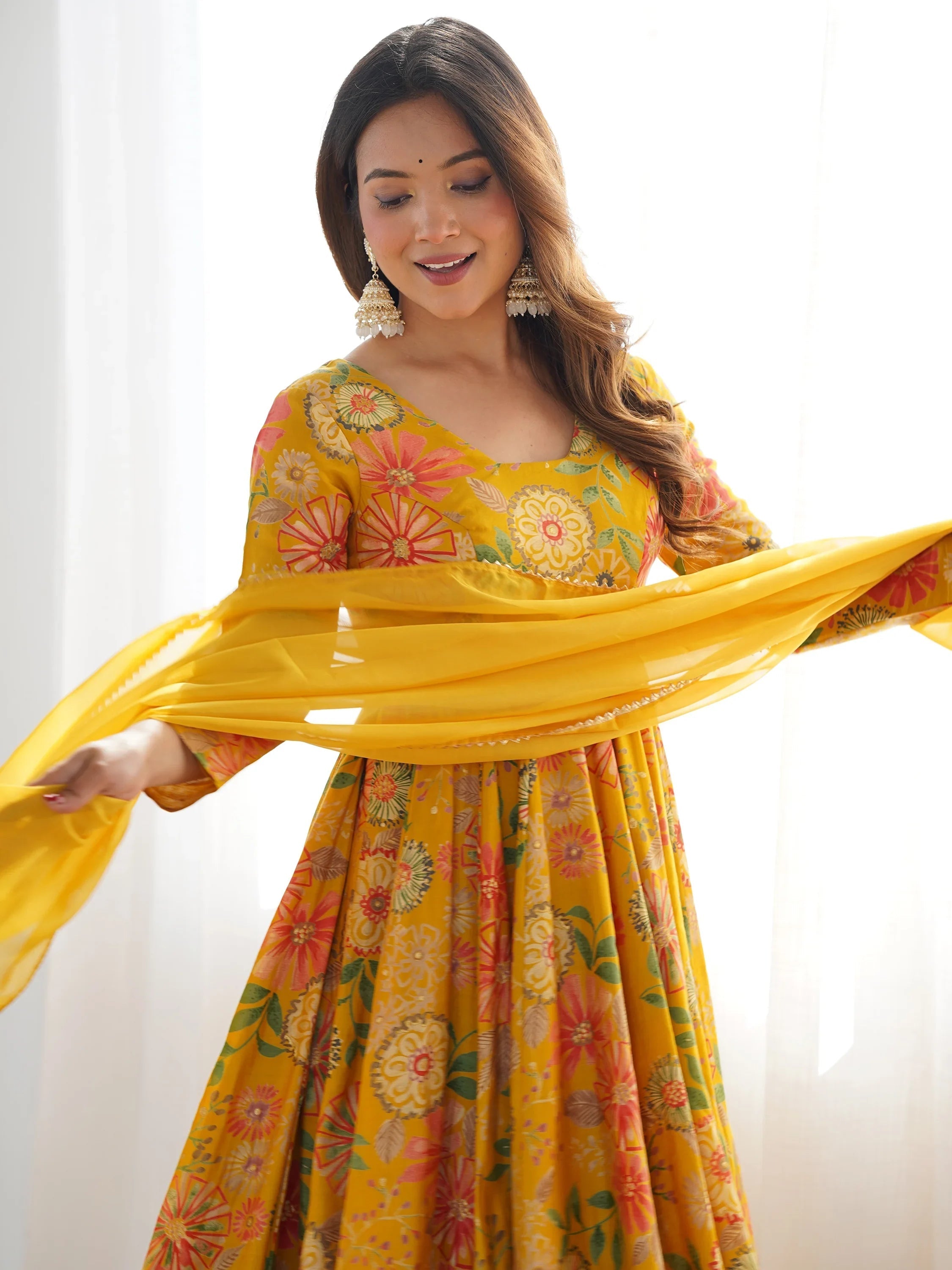 Yellow Printed Silk Festive Wear Palazzo Suit With Dupatta for Women
