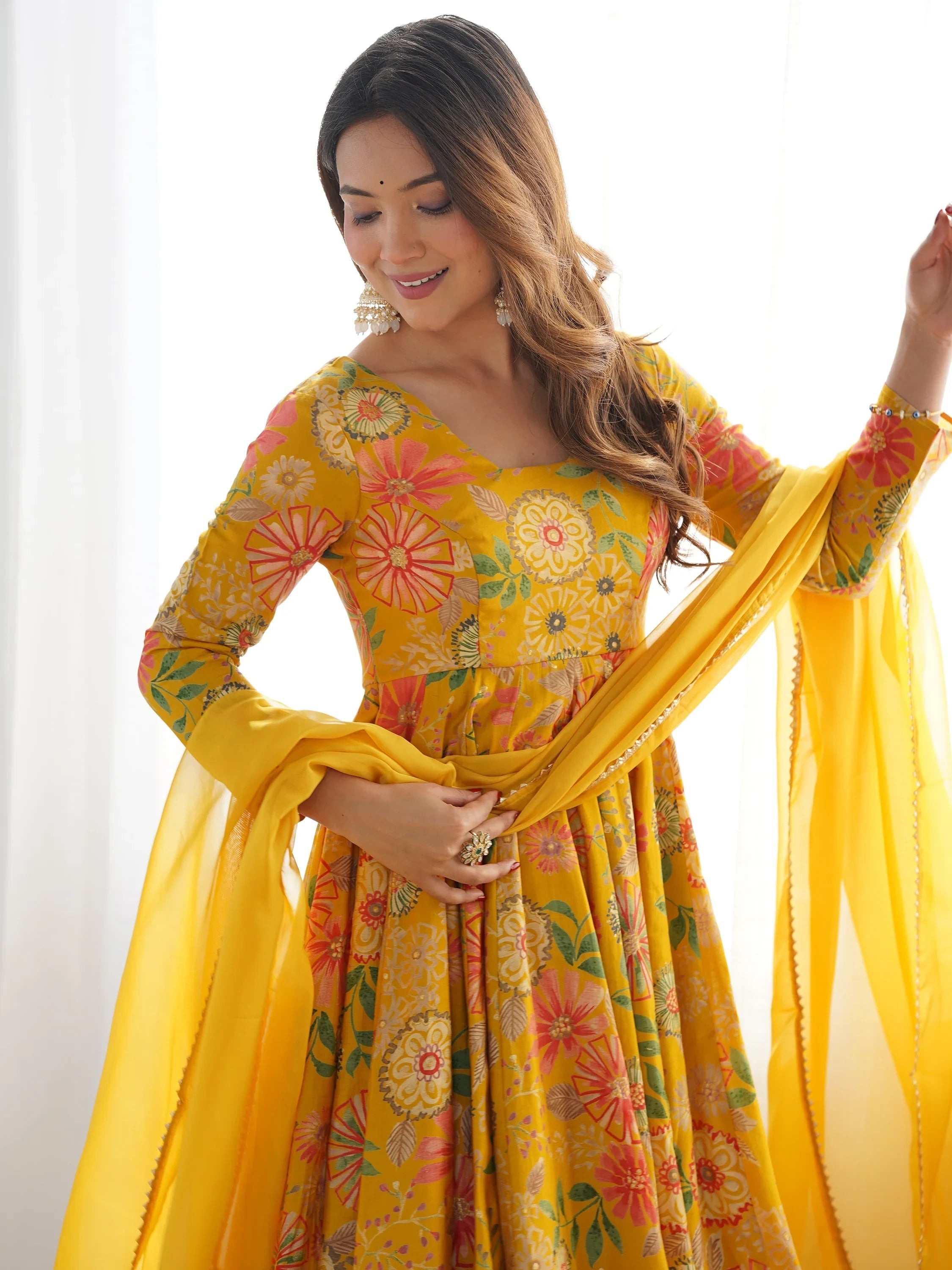 Yellow Printed Silk Festive Wear Palazzo Suit With Dupatta for Women