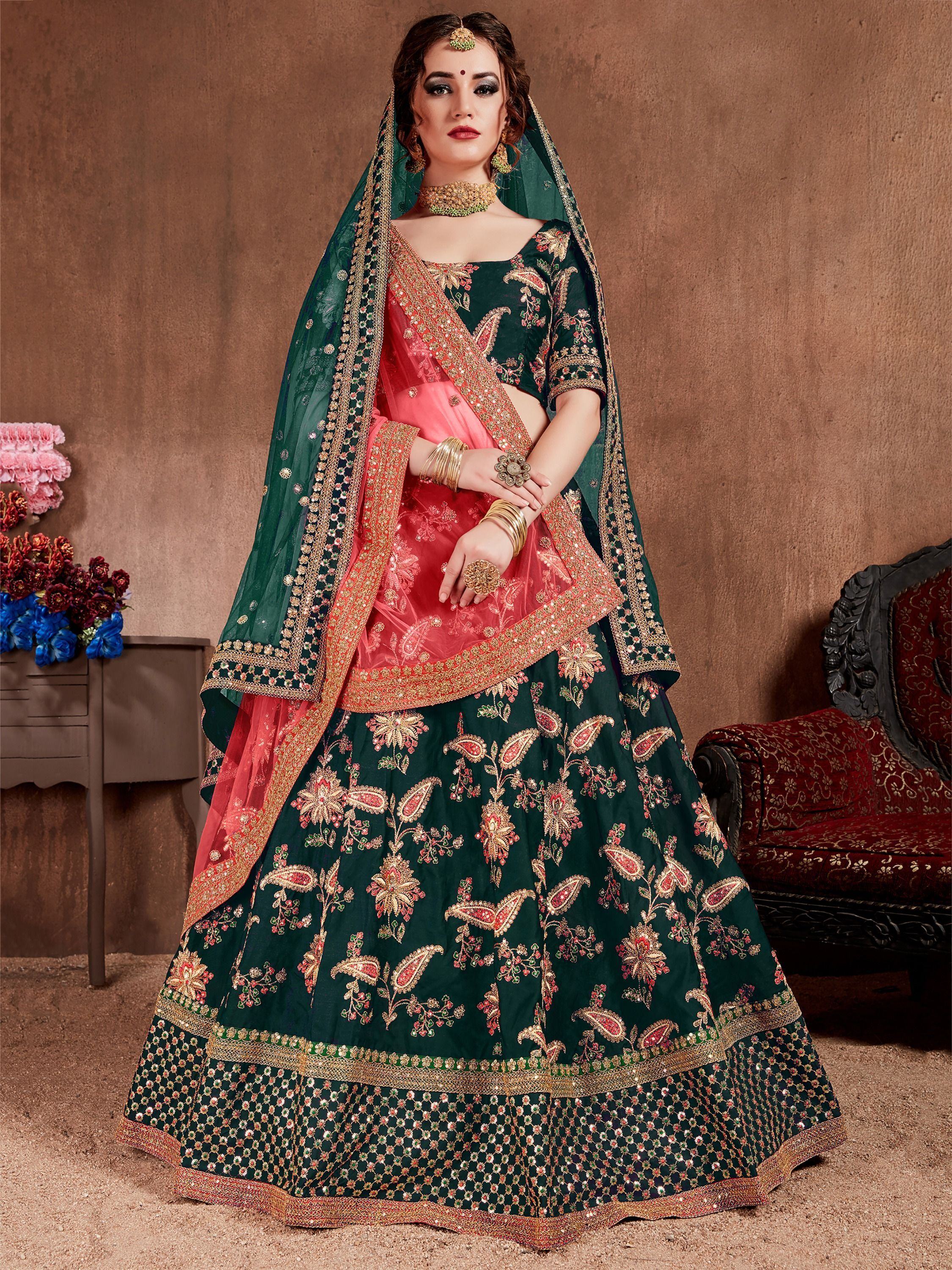 Taffeta lehenga choli with sequins embroidery and zari work for wedding occasions
