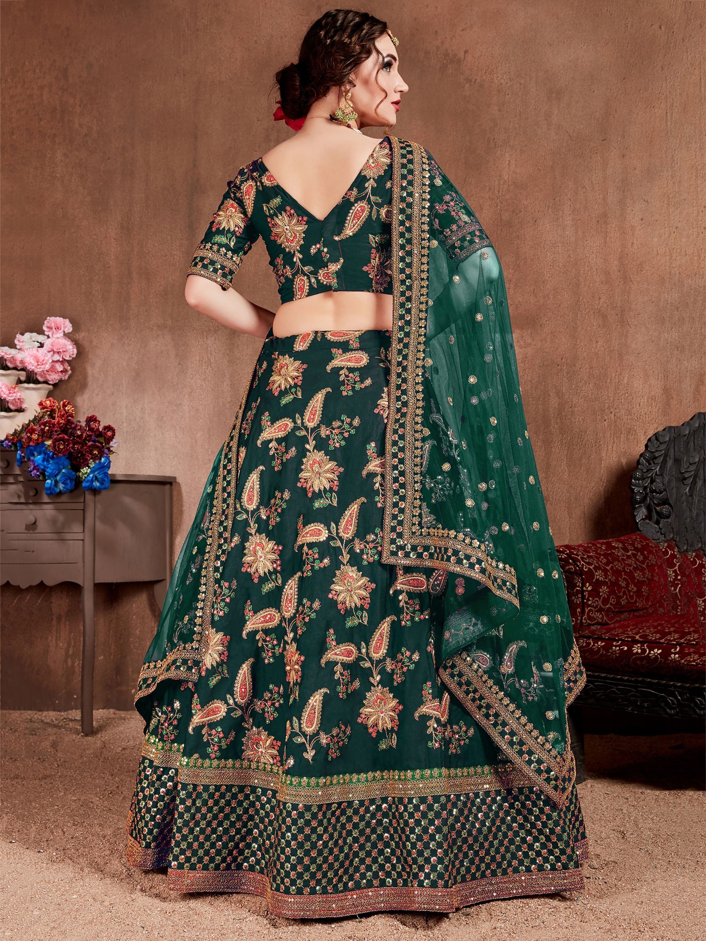 Taffeta lehenga choli with sequins embroidery and zari work for wedding occasions
