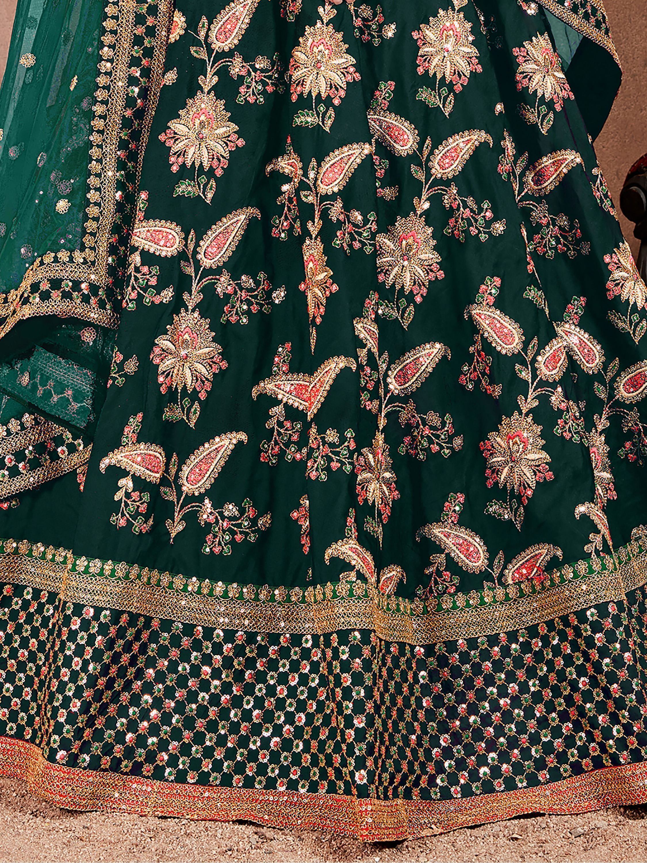 Taffeta lehenga choli with sequins embroidery and zari work for wedding occasions