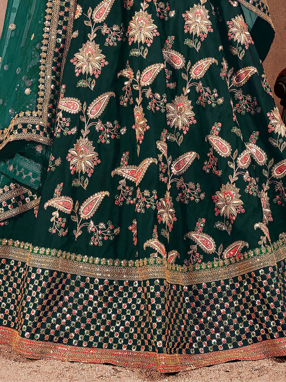 Taffeta lehenga choli with sequins embroidery and zari work for wedding occasions