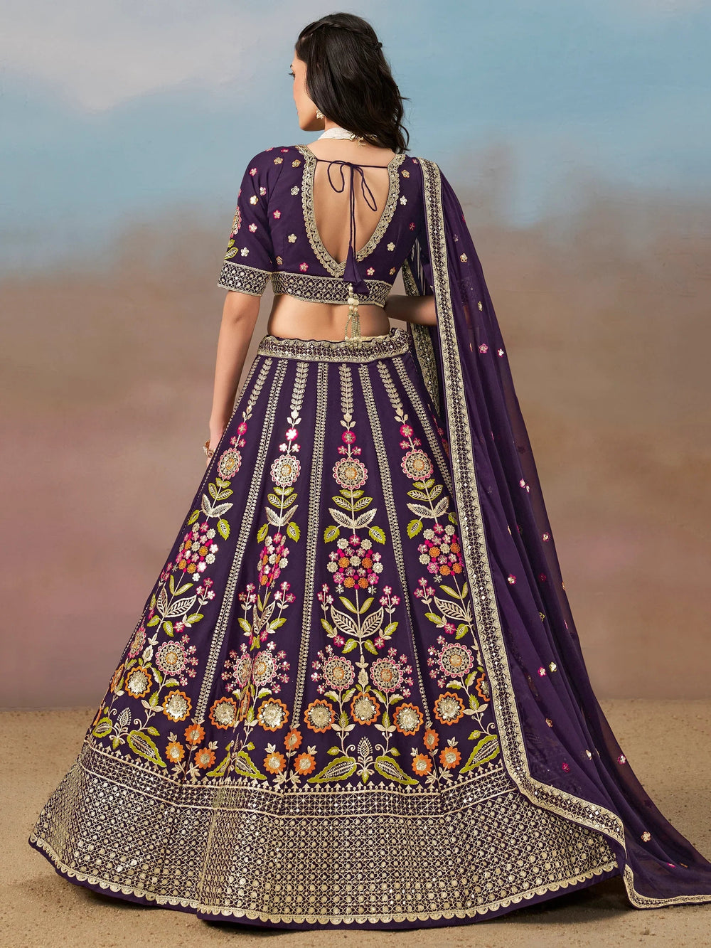 Sequins georgette lehenga choli with dupatta for wedding and mehendi ceremony