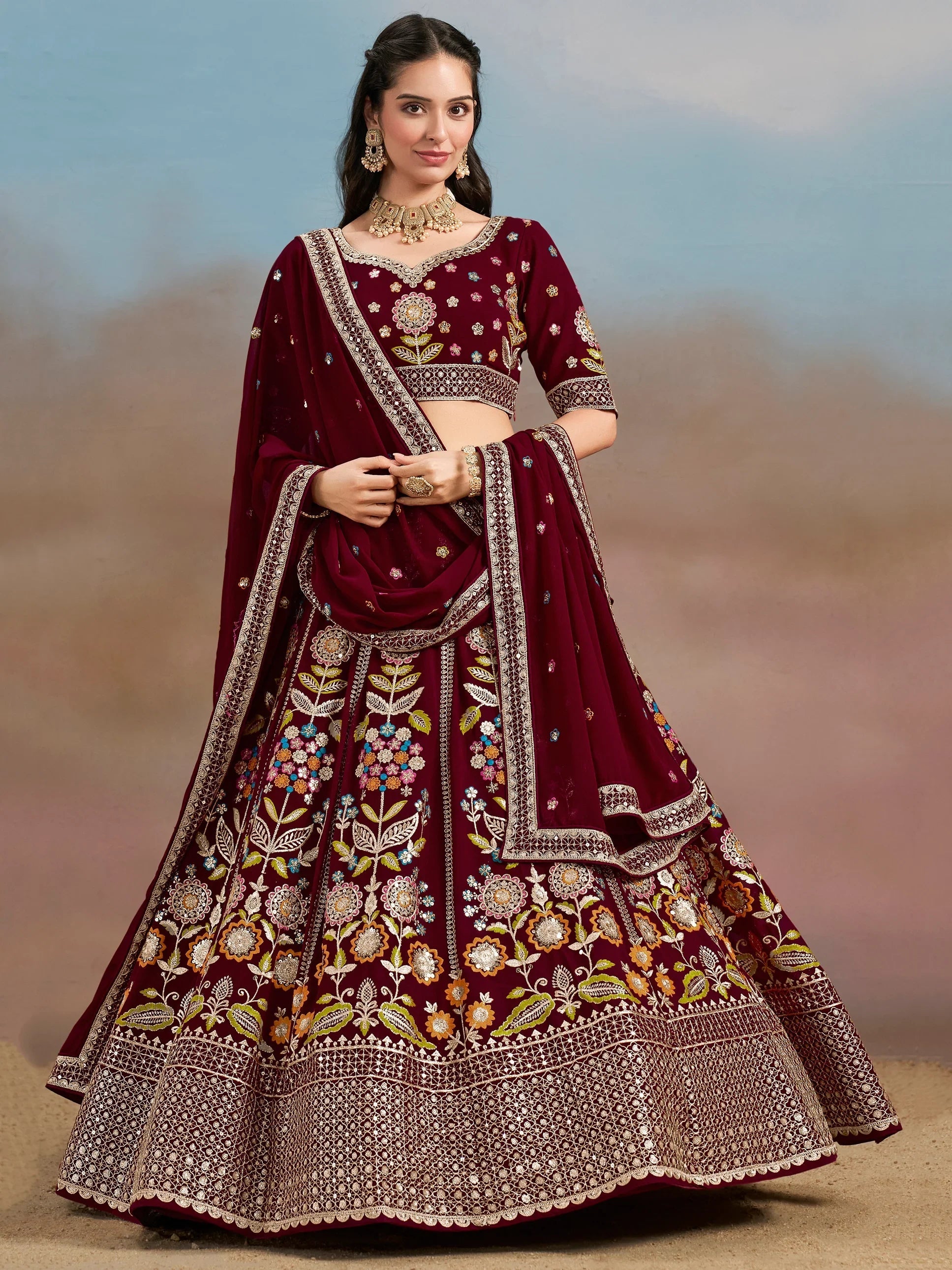Sequins georgette lehenga choli with dupatta for wedding and mehendi ceremony