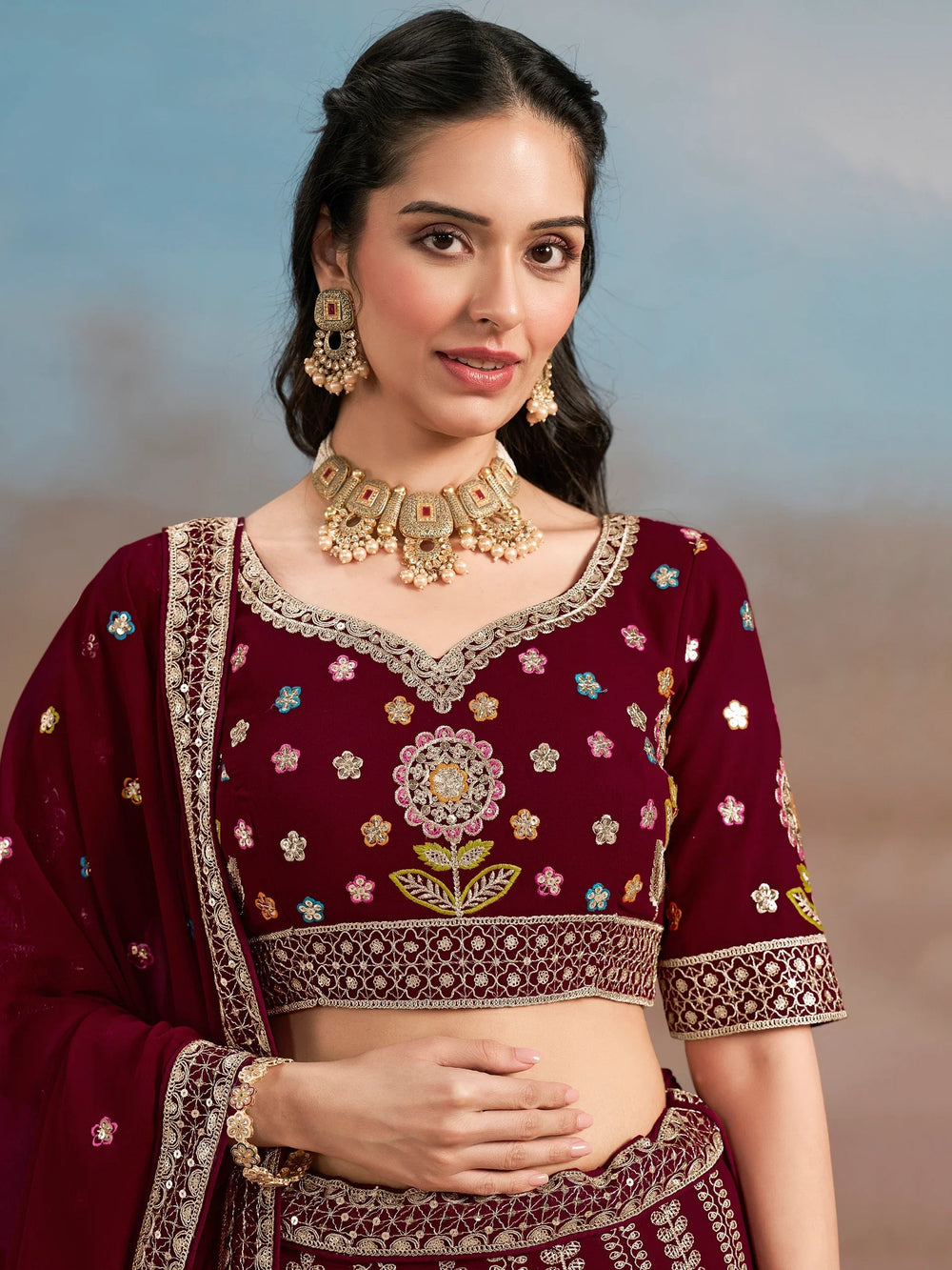 Sequins georgette lehenga choli with dupatta for wedding and mehendi ceremony