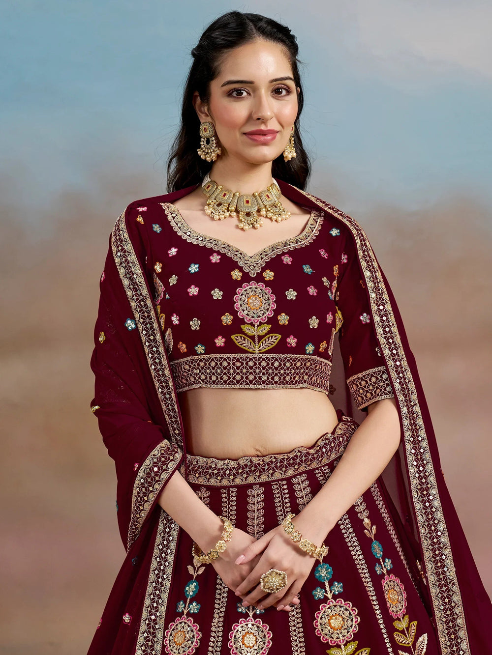 Sequins georgette lehenga choli with dupatta for wedding and mehendi ceremony