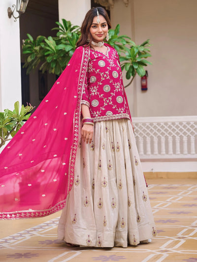Pink Hypnotic Sequins Embroidered Chinon Lehenga With Long Choli