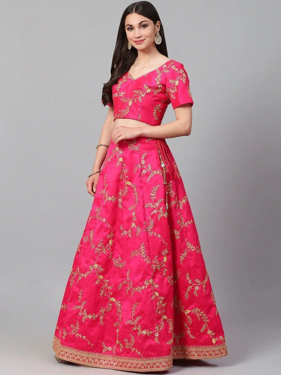 Embroidered silk lehenga choli with sequins zari and dori work for wedding and festive occasions