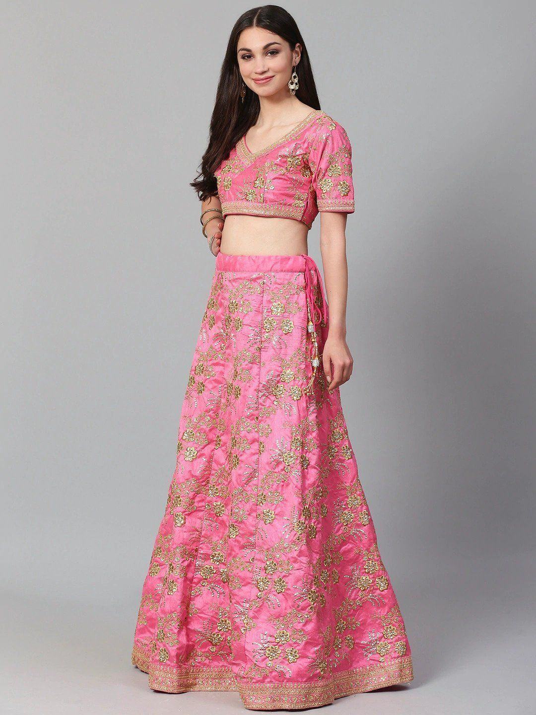 Embroidered silk lehenga choli with zari and sequins work for wedding and reception