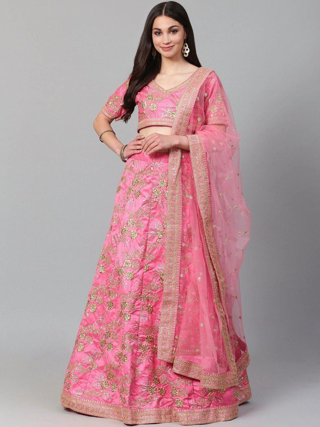 Embroidered silk lehenga choli with zari and sequins work for wedding and reception