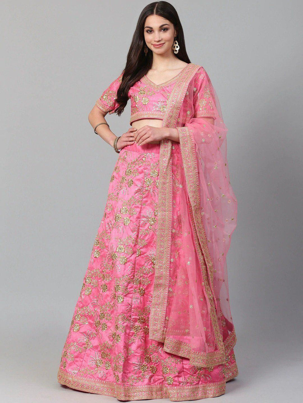 Embroidered silk lehenga choli with zari and sequins work for wedding and reception