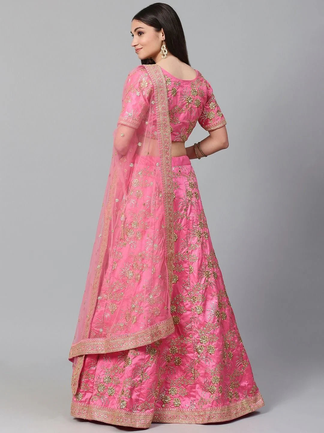 Embroidered silk lehenga choli with zari and sequins work for wedding and reception