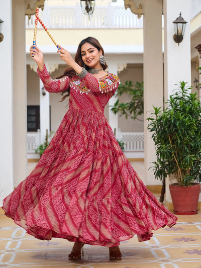 Red Georgette Mirror Work Traditional Indian Gown for Women