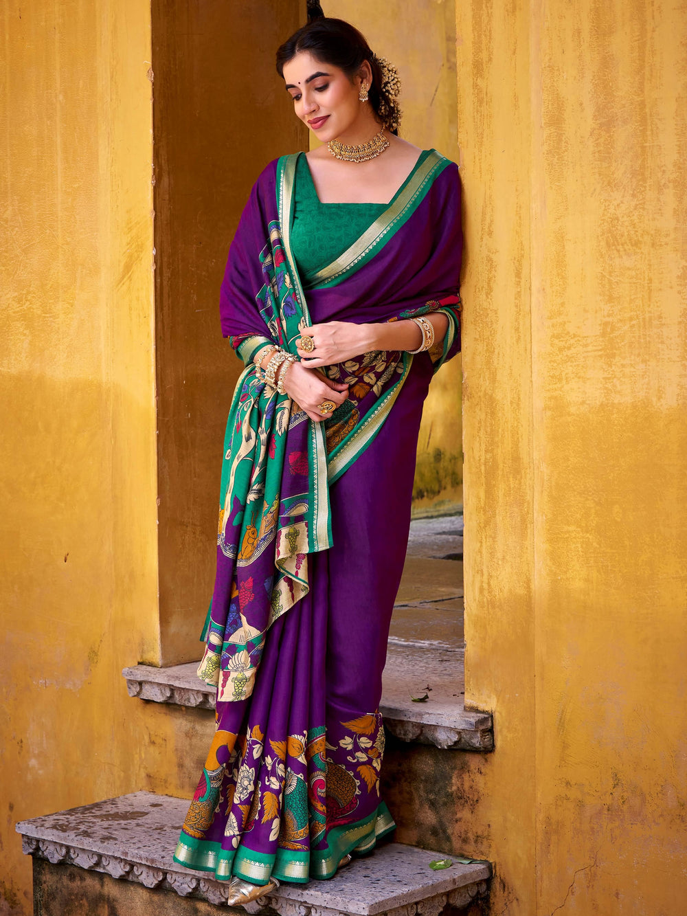 Purple Chanderi Zari Weaving Saree With Blouse