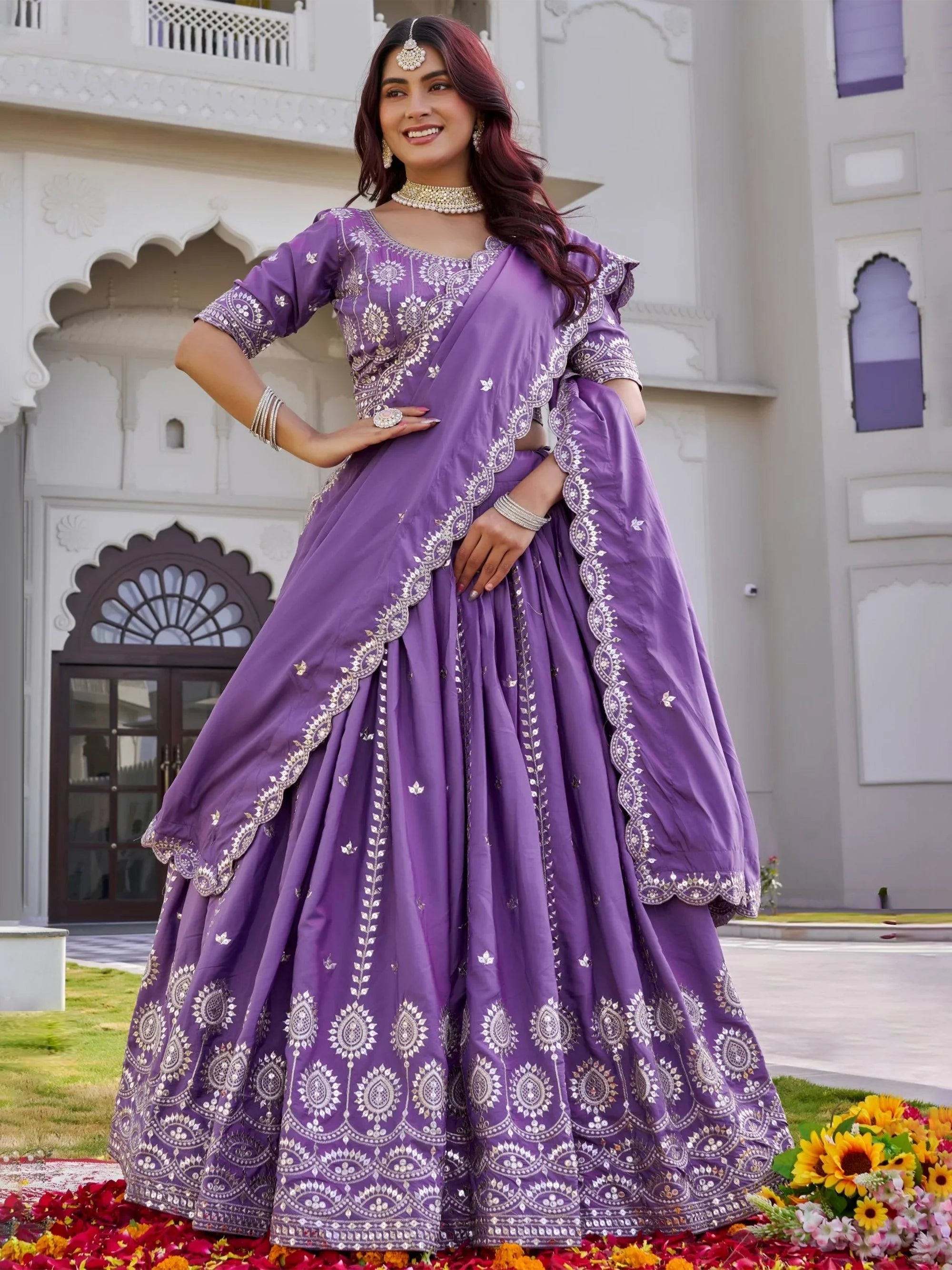 Purple Graceful Embroidered Silk Function Wear Lehenga Choli for Women