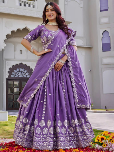 Purple Graceful Embroidered Silk Function Wear Lehenga Choli for Women