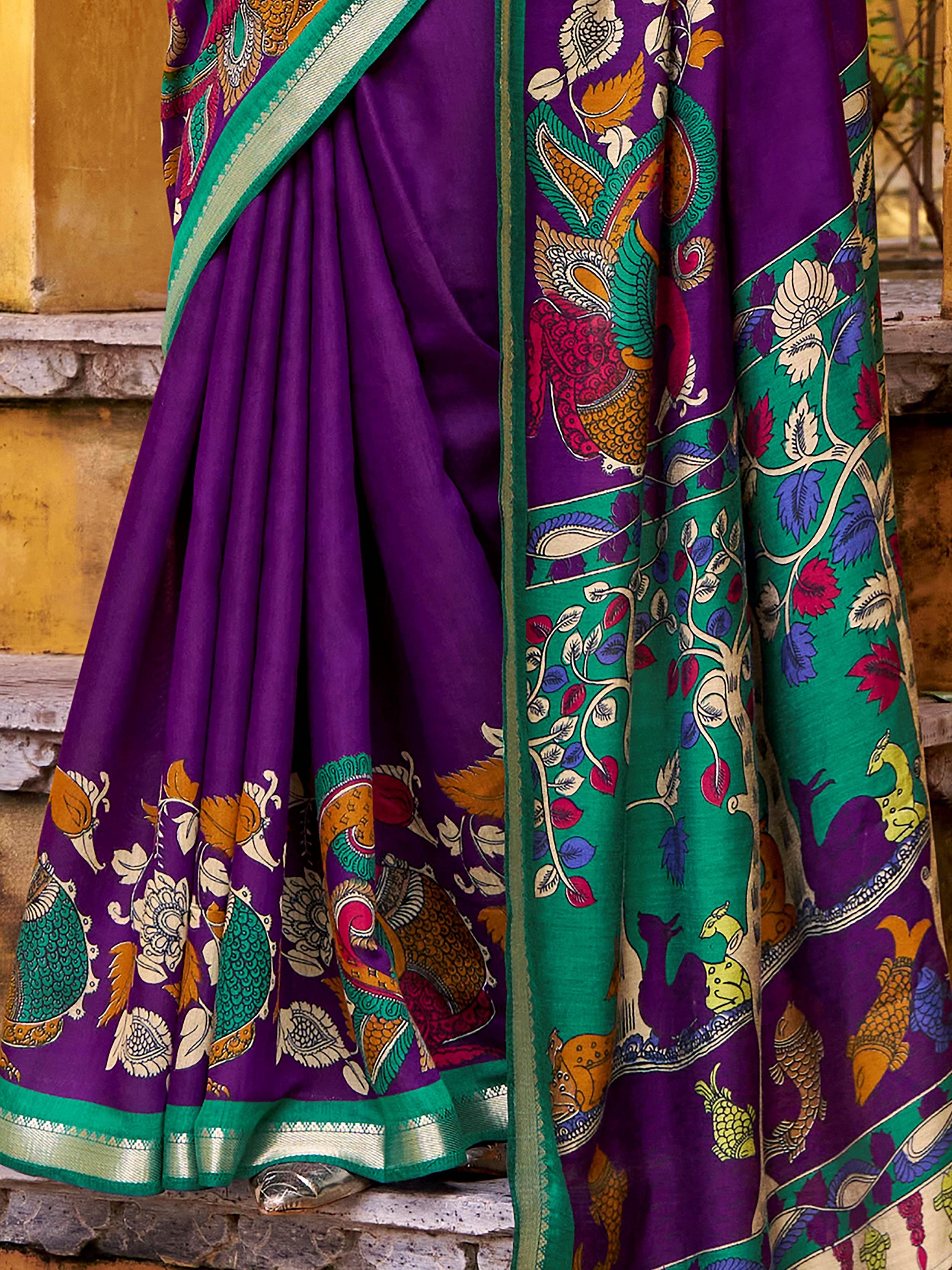 Purple Chanderi Zari Weaving Saree With Blouse
