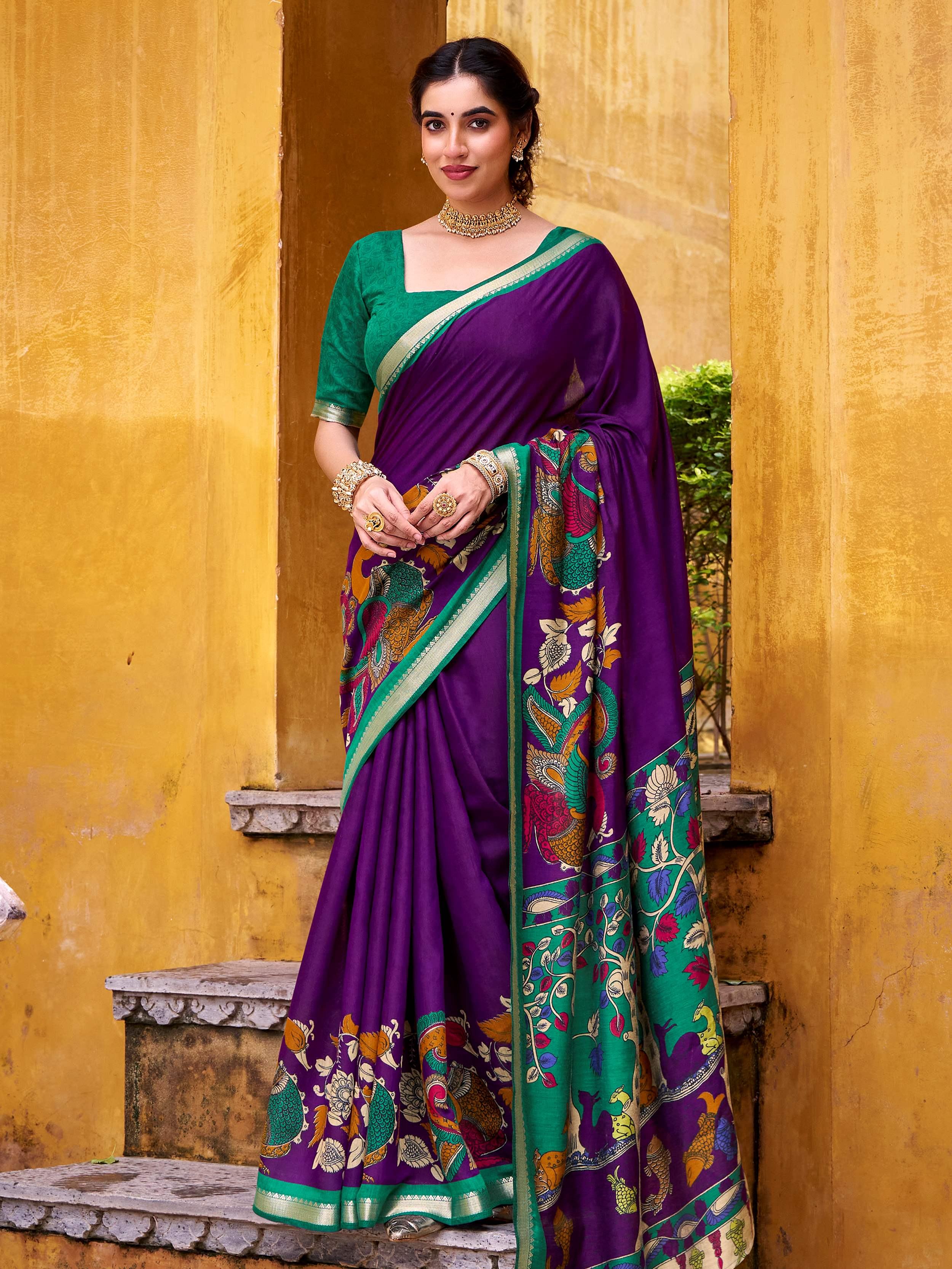 Purple Chanderi Zari Weaving Saree With Blouse