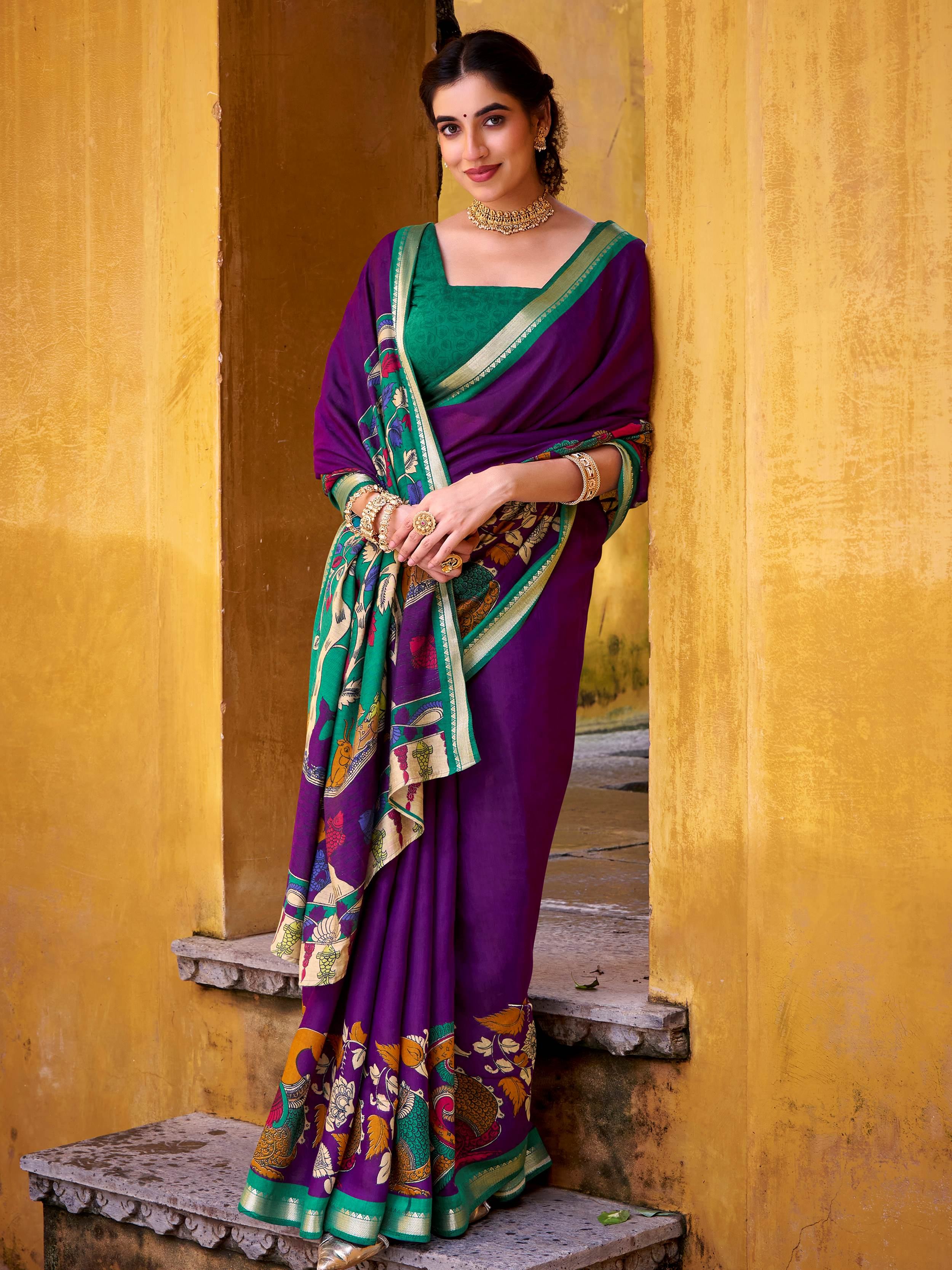 Purple Chanderi Zari Weaving Saree With Blouse