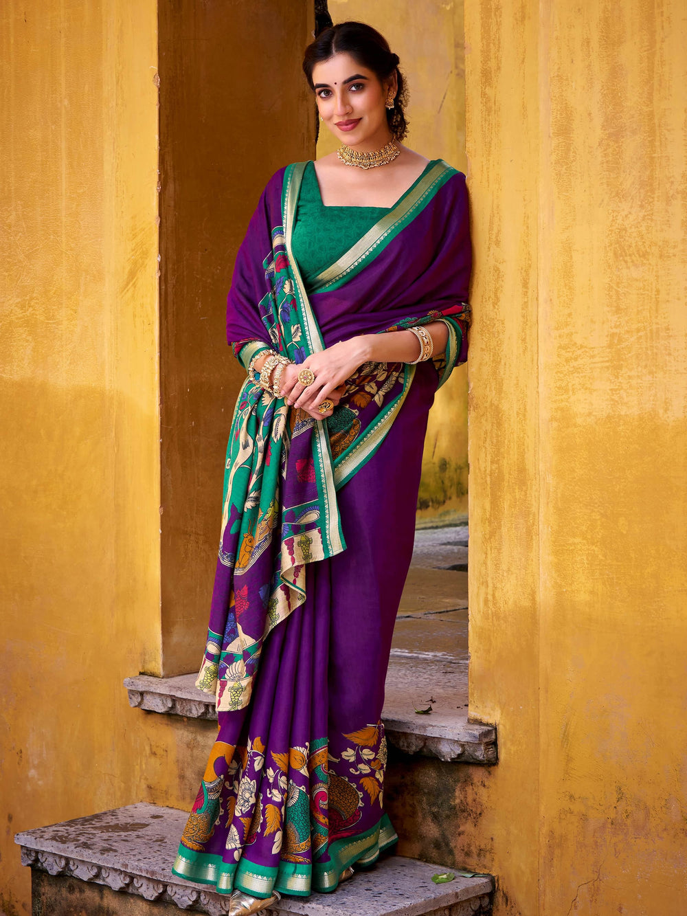 Purple Chanderi Zari Weaving Saree With Blouse