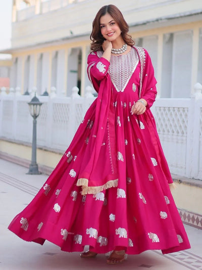 Pink Alluring Embroidered Georgette Anarkali Gown With Dupatta for Women