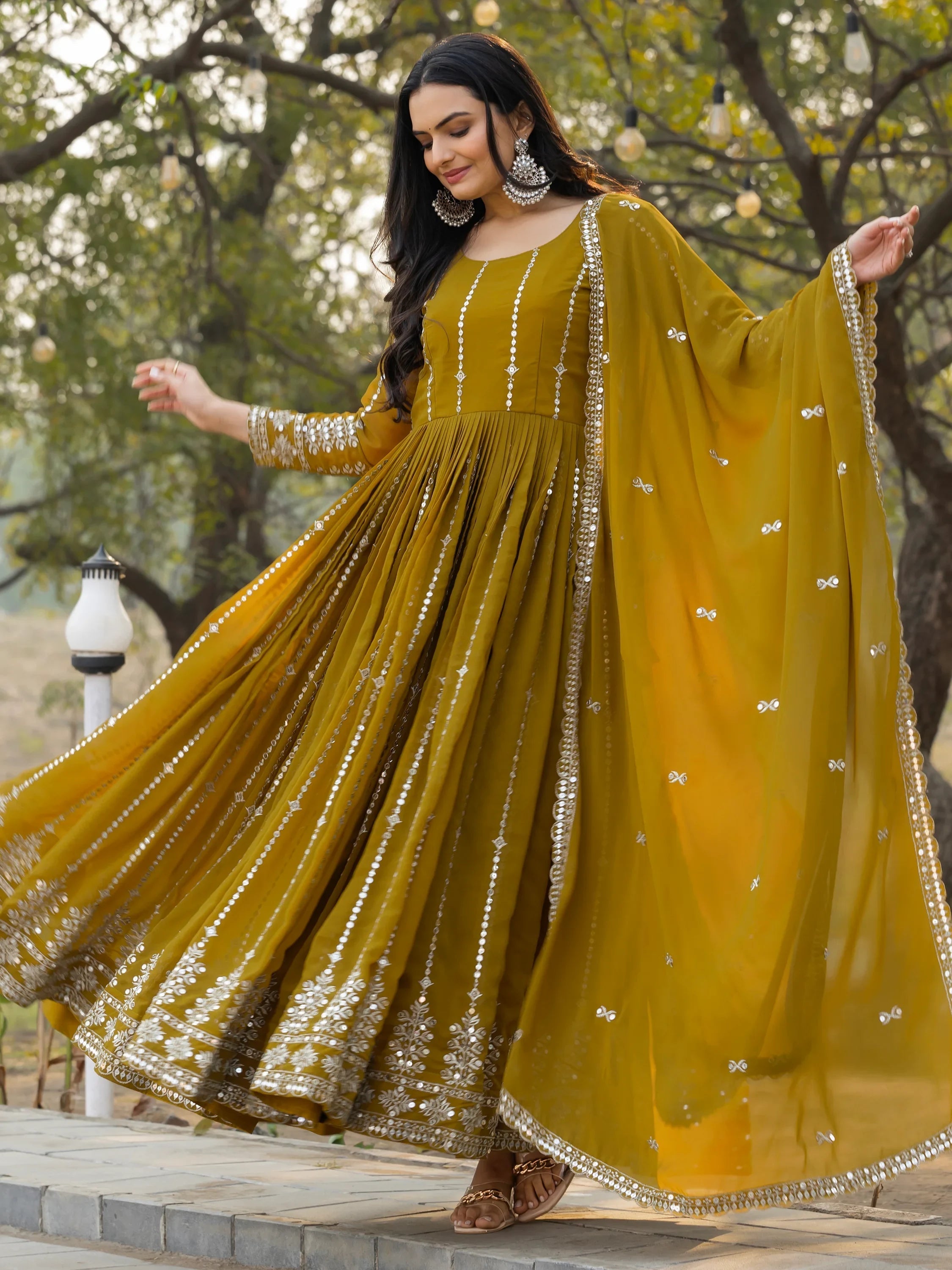 Green Spellbounding Sequins Georgette Wedding Wear Gown With Dupatta for Women