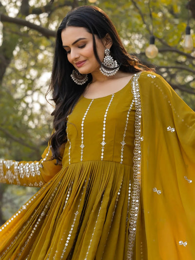 Green Spellbounding Sequins Georgette Wedding Wear Gown With Dupatta for Women