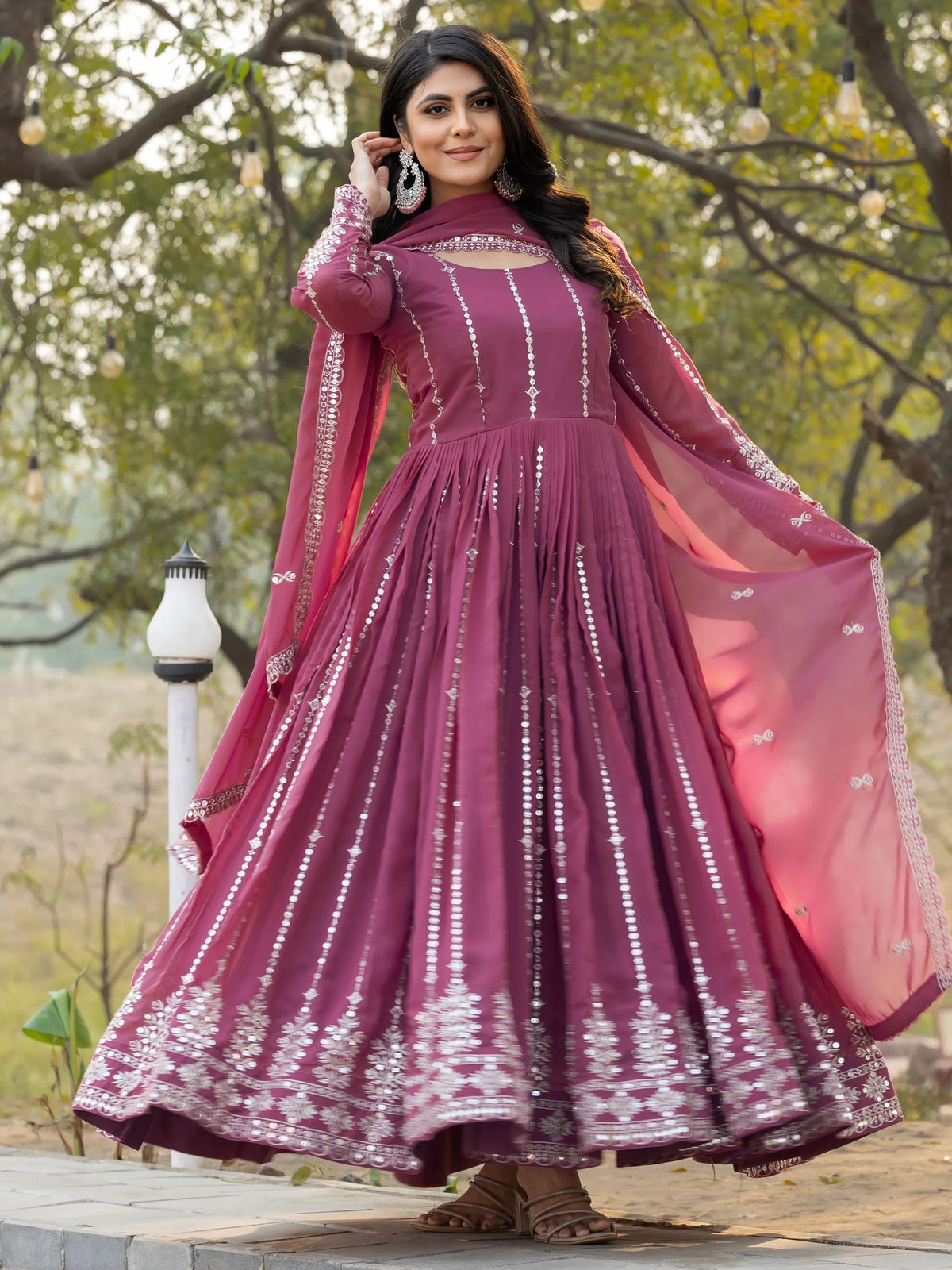 Pink Spellbounding Sequins Georgette Wedding Wear Gown With Dupatta for Women