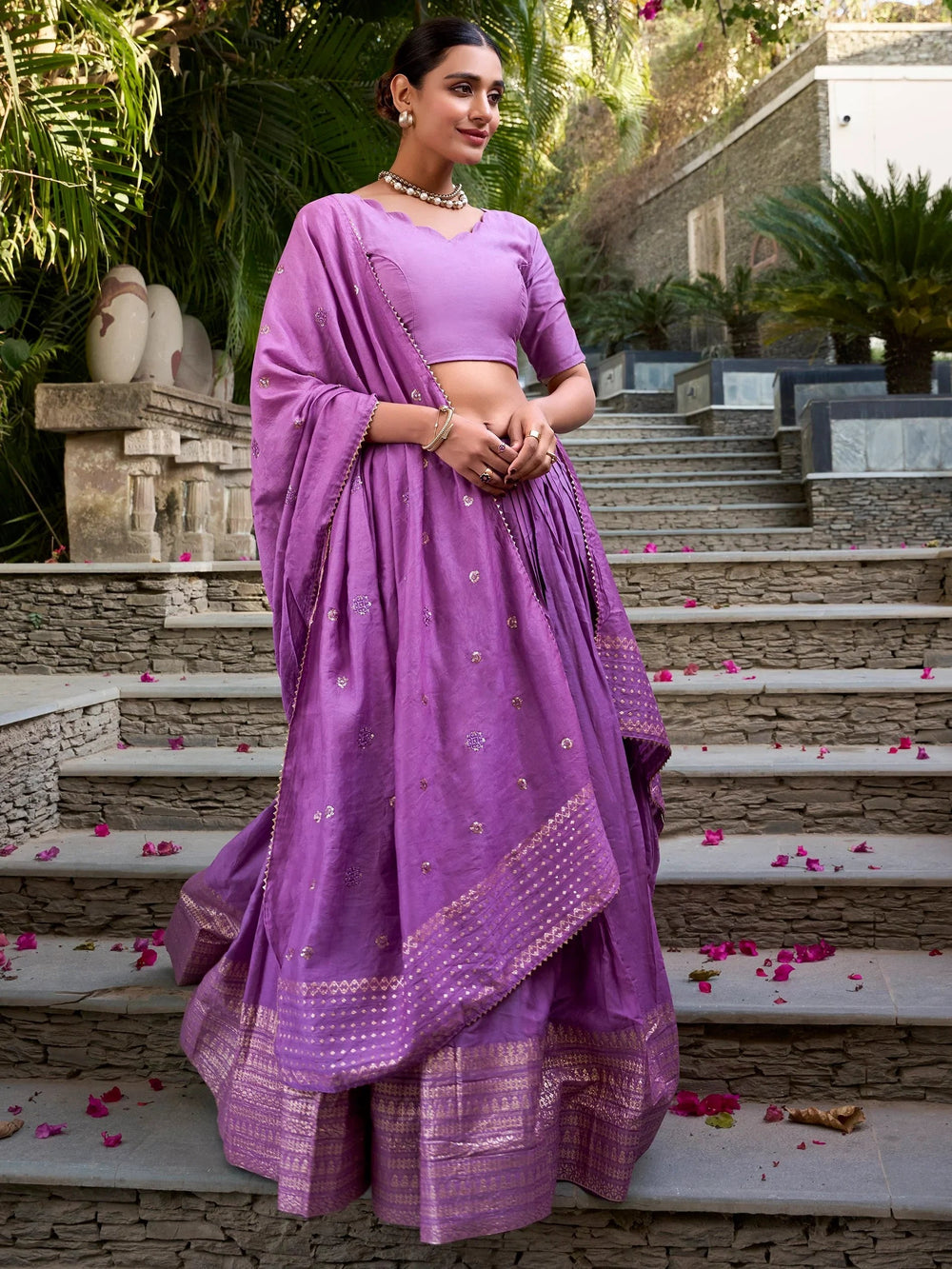 Chanderi silk zari weaving lehenga choli set for wedding and festival occasions