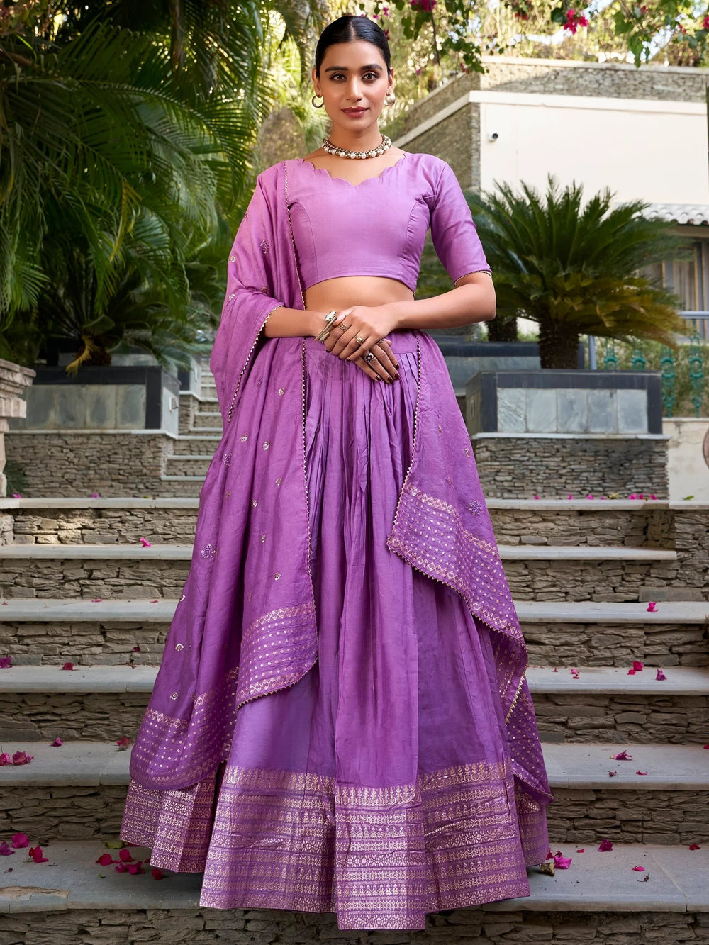 Chanderi silk zari weaving lehenga choli set for wedding and festival occasions