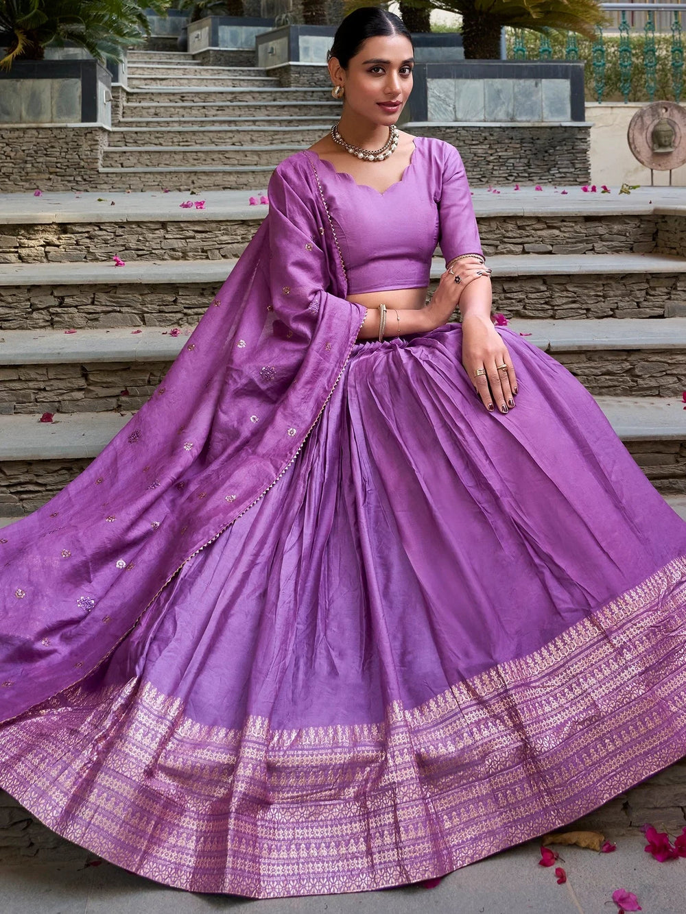 Chanderi silk zari weaving lehenga choli set for wedding and festival occasions
