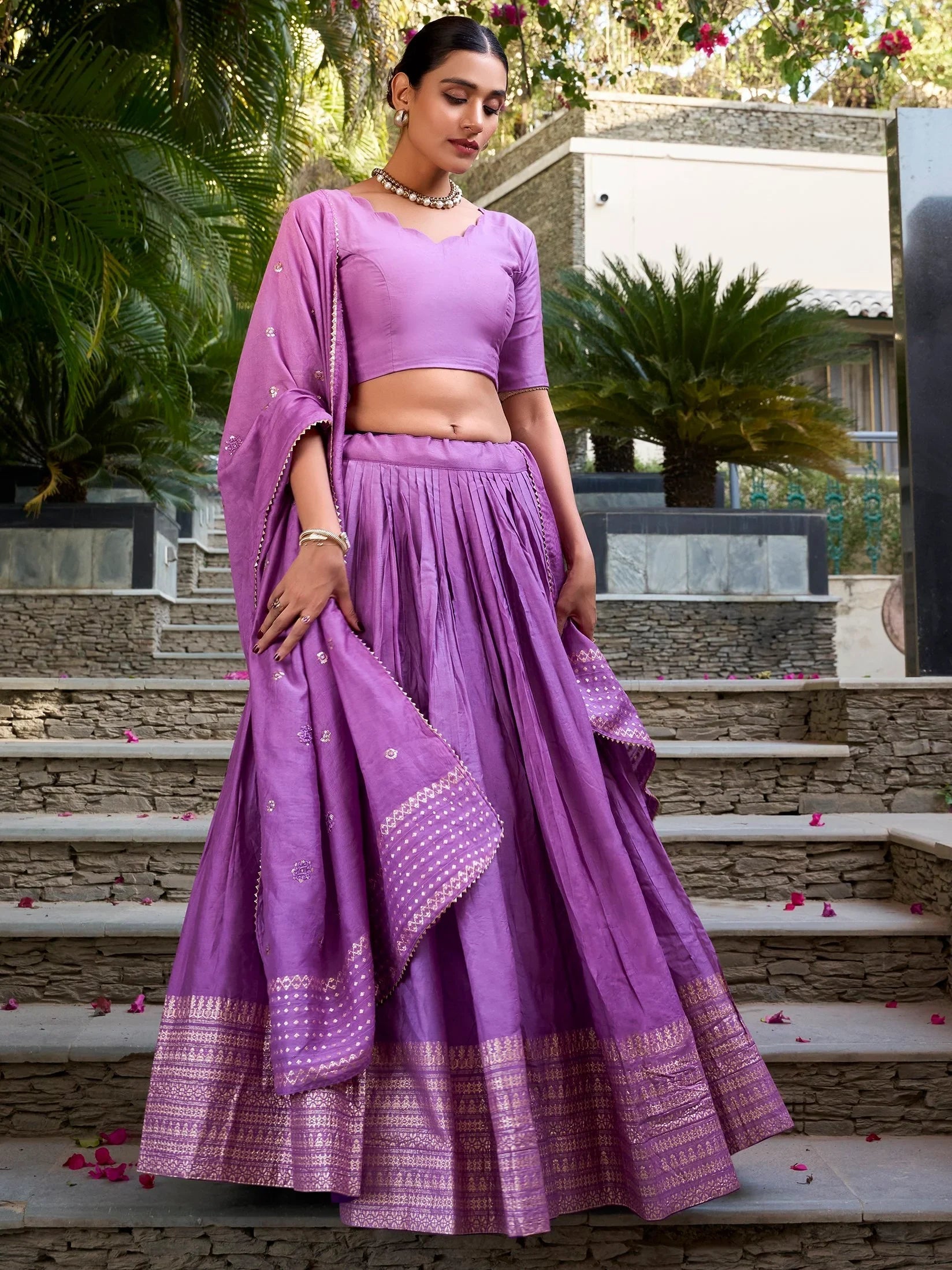 Chanderi silk zari weaving lehenga choli set for wedding and festival occasions