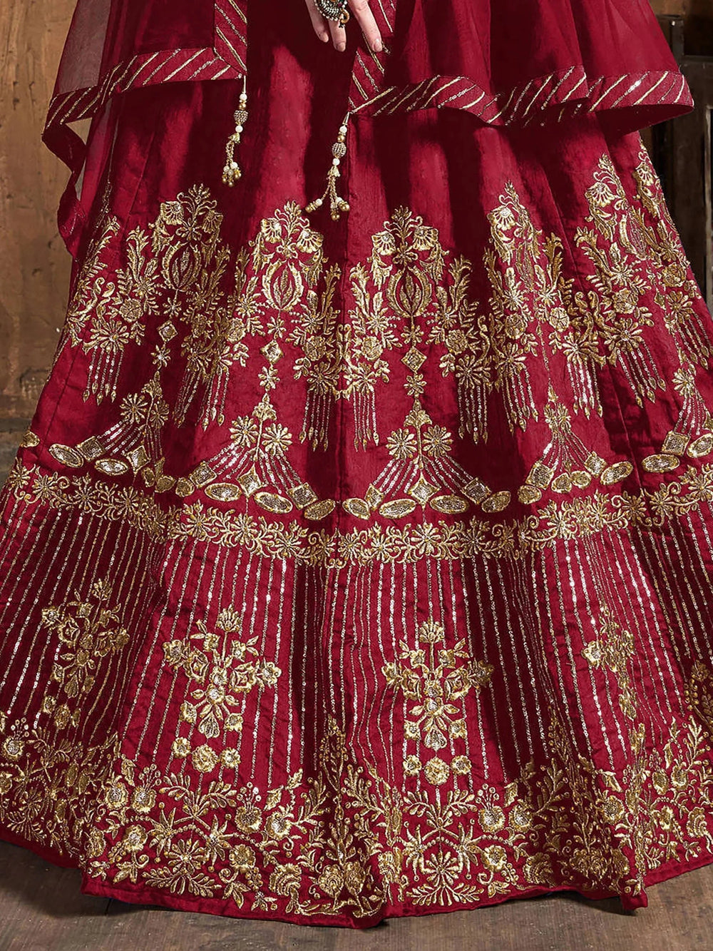Red Zari Embroidered Art Silk Bridal Lehenga Choli with Dupatta