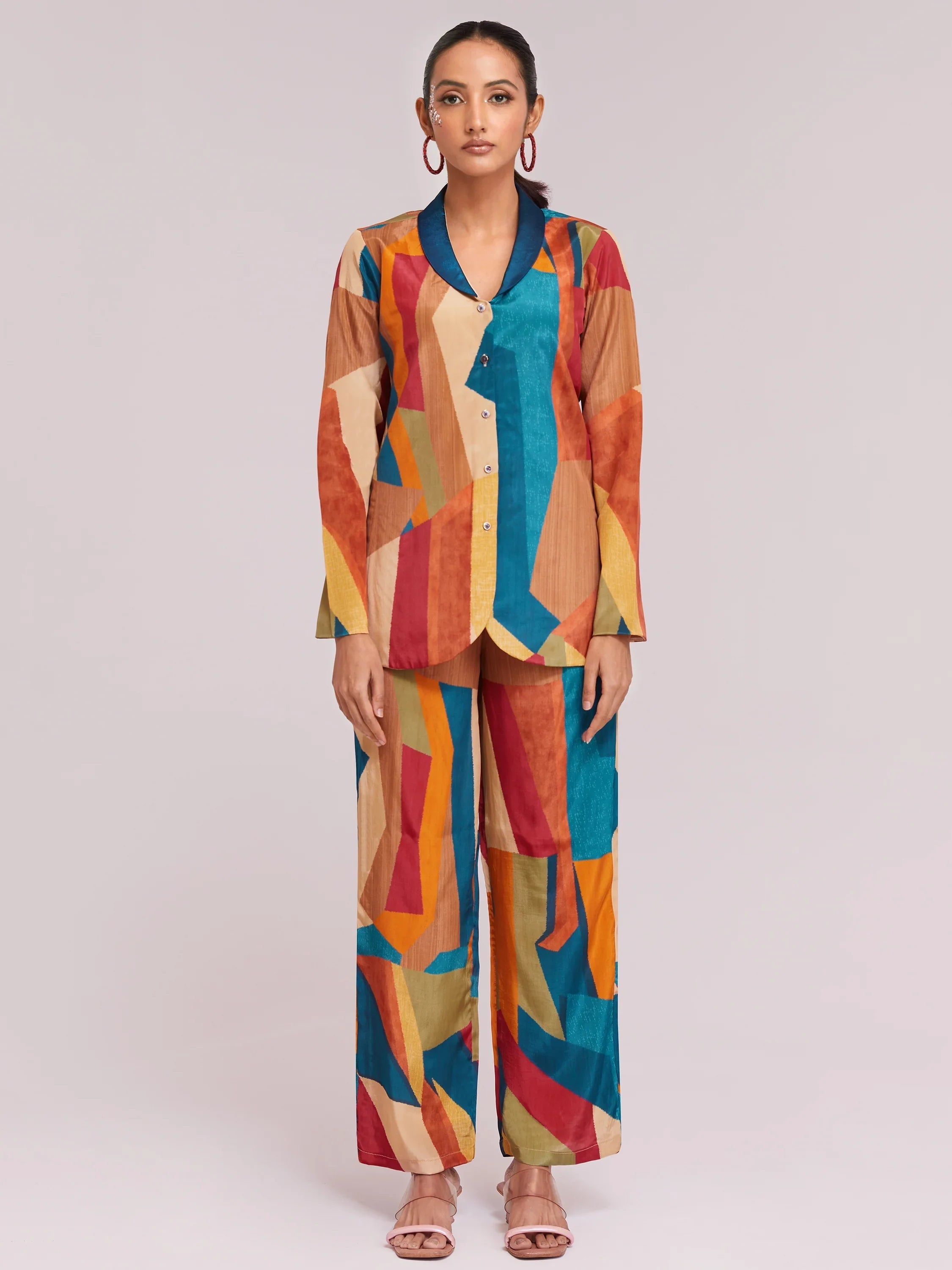 Multi-Color Digital Printed Crepe Shirt Pant With Blazer