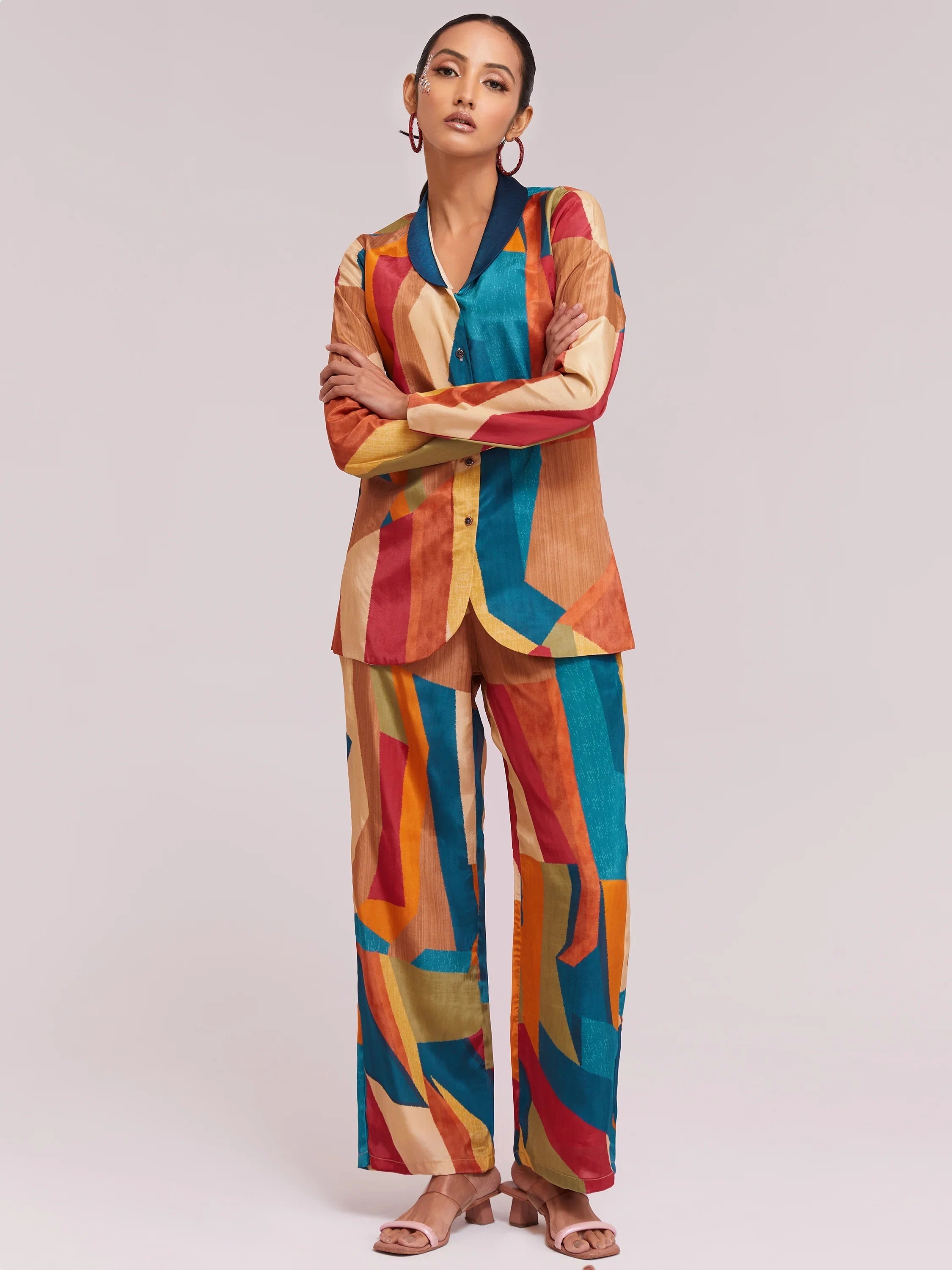 Multi-Color Digital Printed Crepe Shirt Pant With Blazer