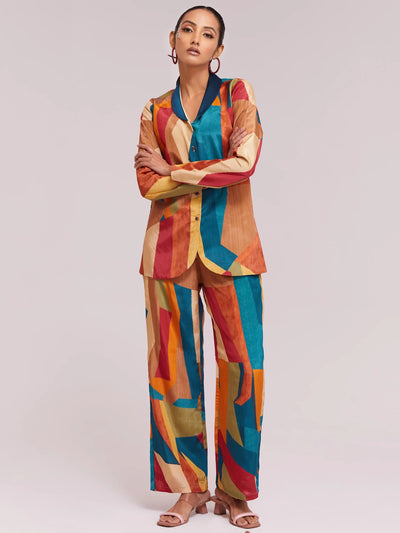 Multi-Color Digital Printed Crepe Shirt Pant With Blazer