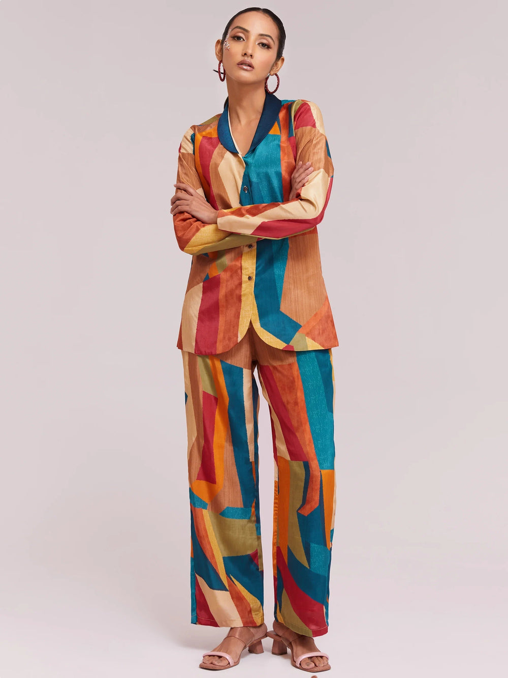 Multi-Color Digital Printed Crepe Shirt Pant With Blazer