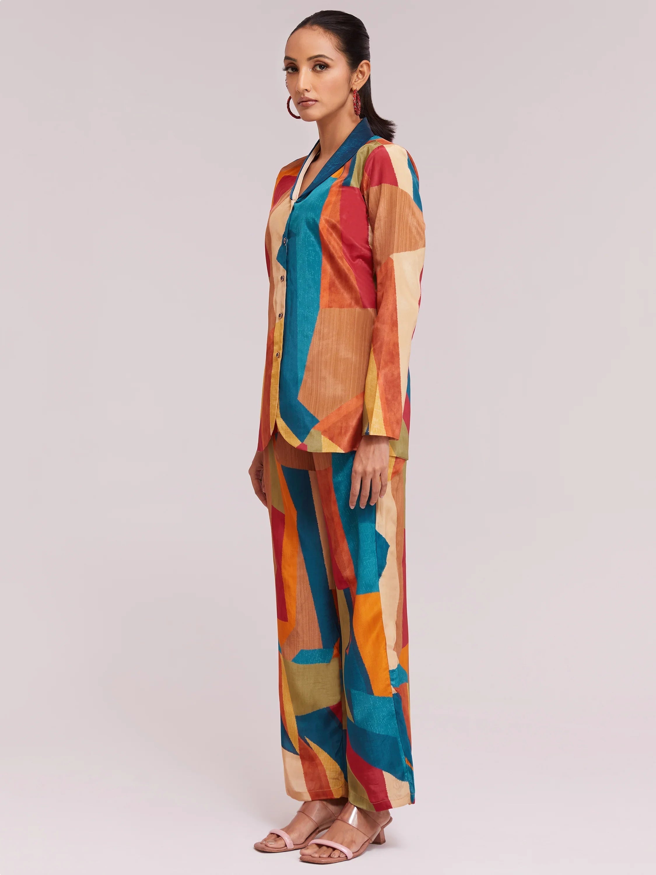 Multi-Color Digital Printed Crepe Shirt Pant With Blazer