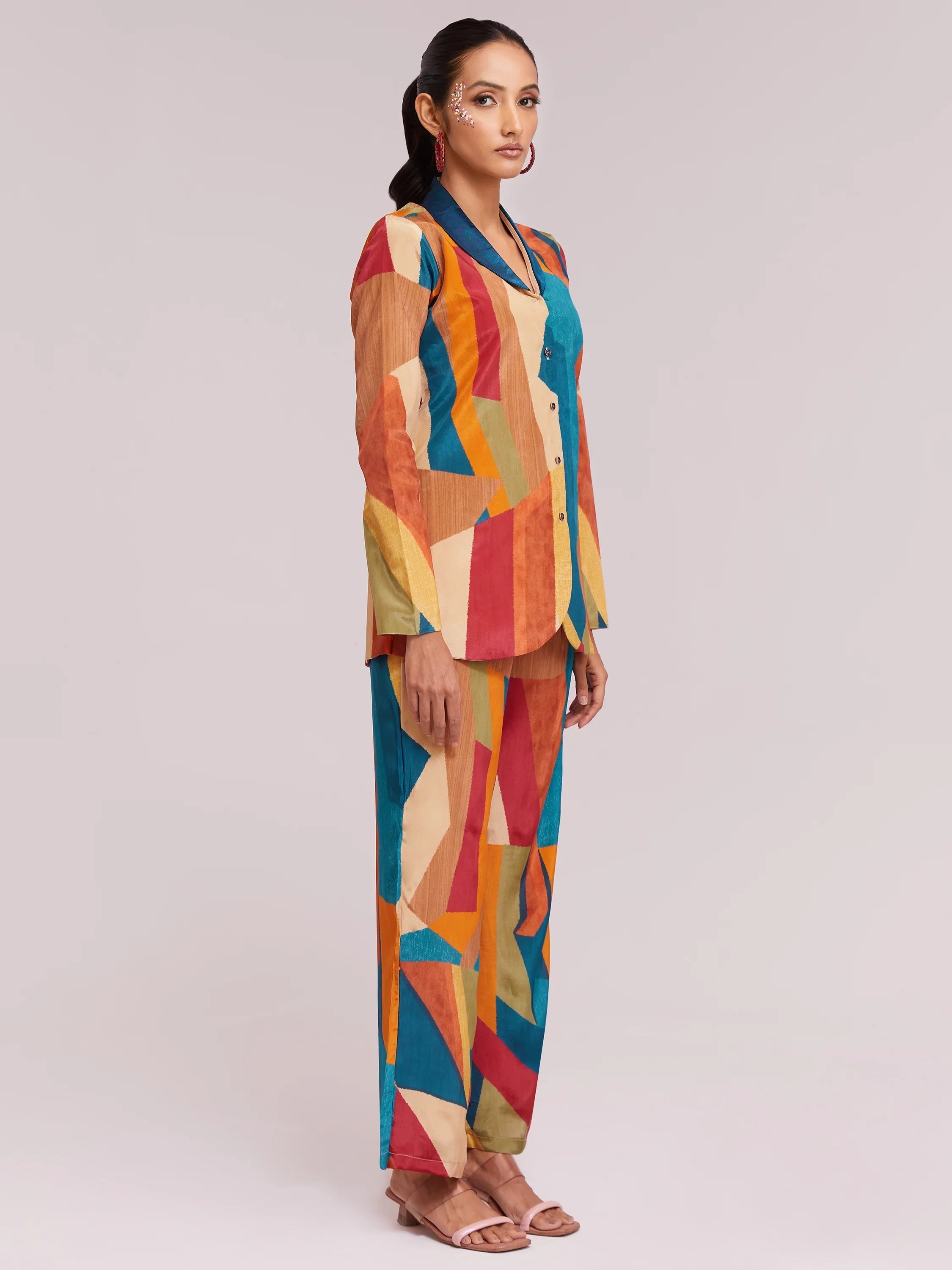 Multi-Color Digital Printed Crepe Shirt Pant With Blazer