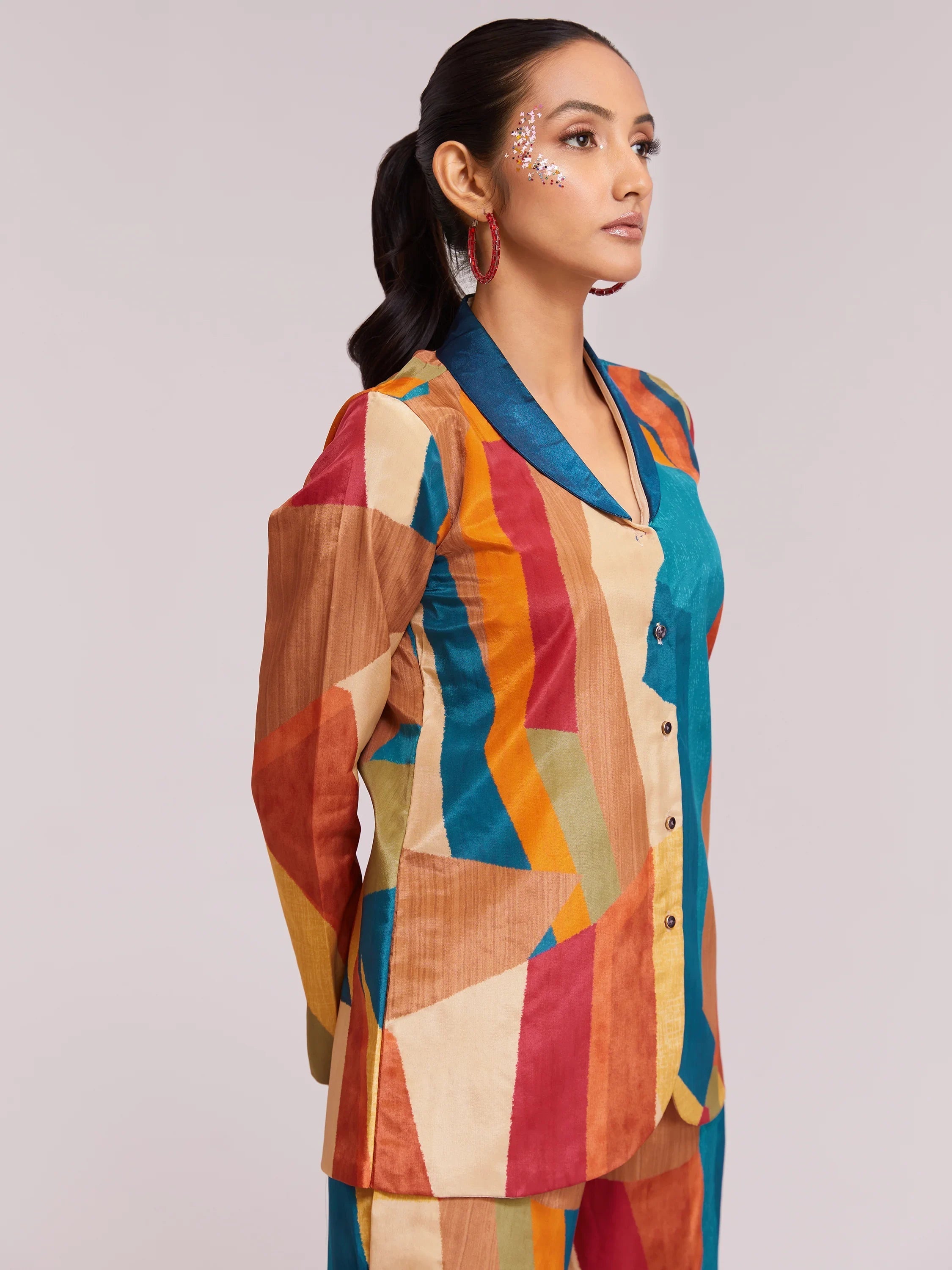 Multi-Color Digital Printed Crepe Shirt Pant With Blazer